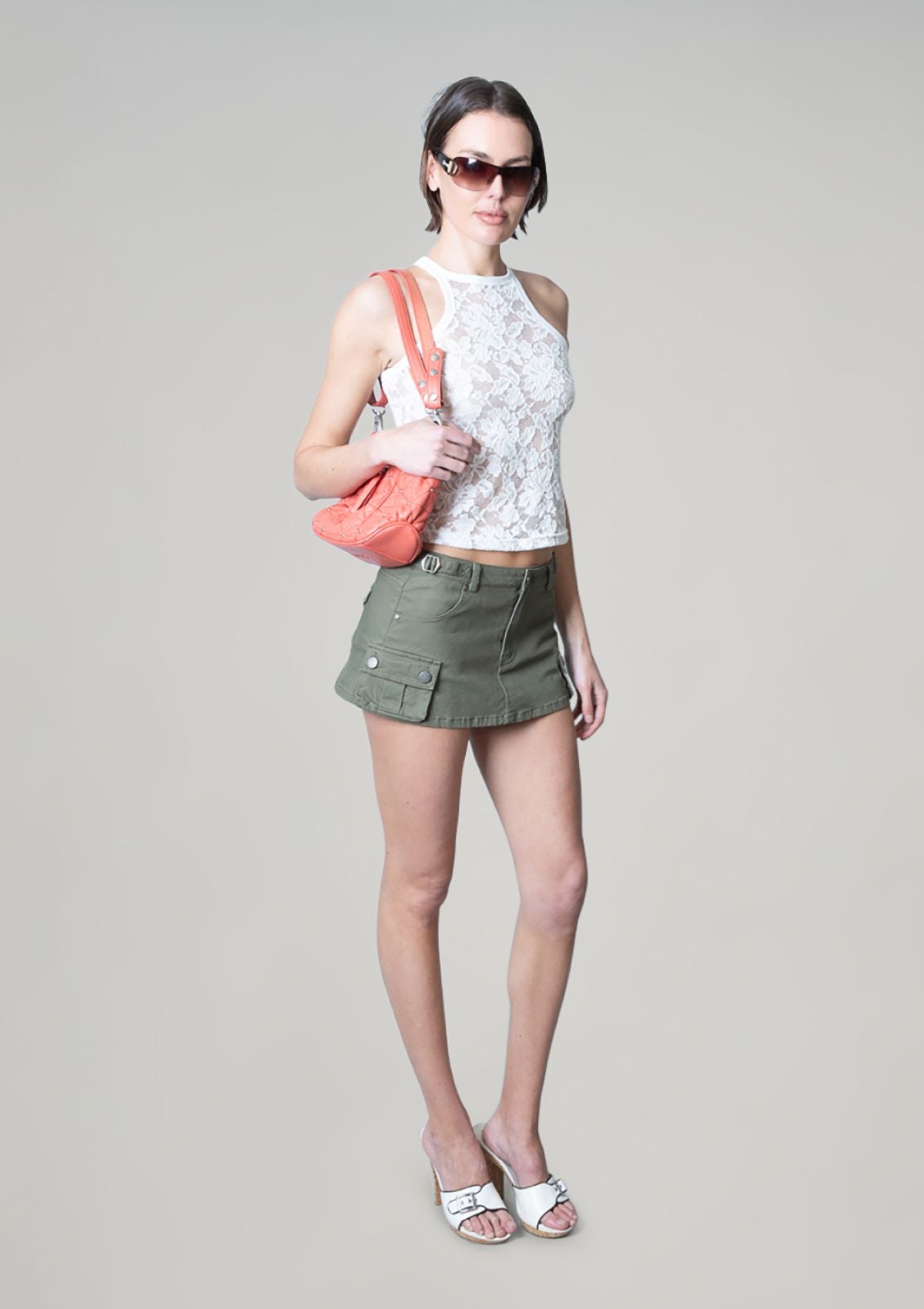 Micro Mini Military Skirt - Pale Army Green