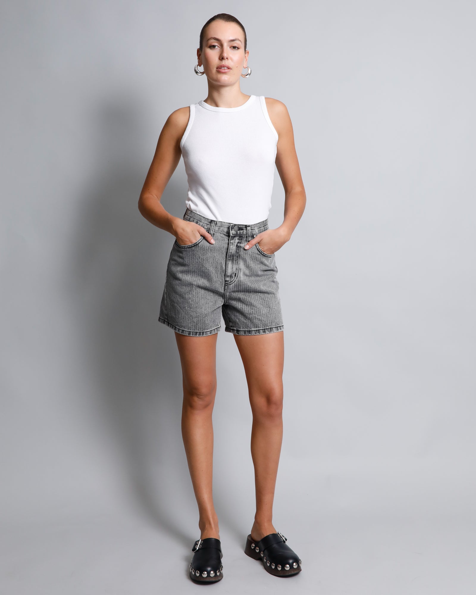 Cindy Denim Short - Black Herringbone