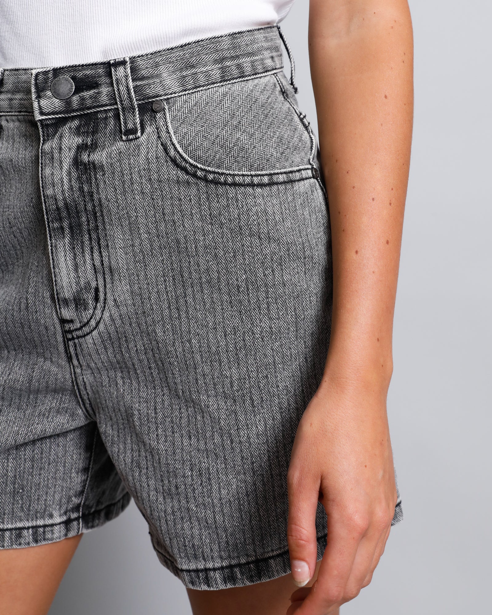 Cindy Denim Short - Black Herringbone