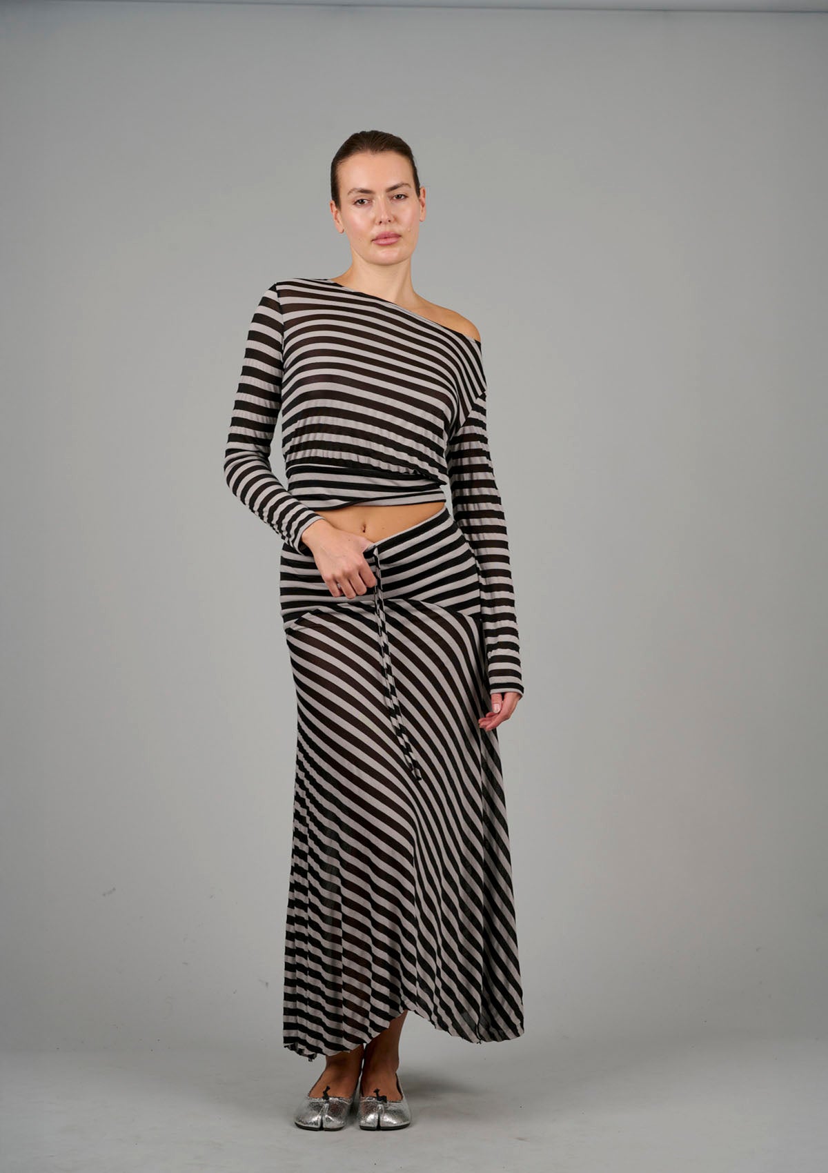 Alexa Asymmetrical Skirt - Black Stripe