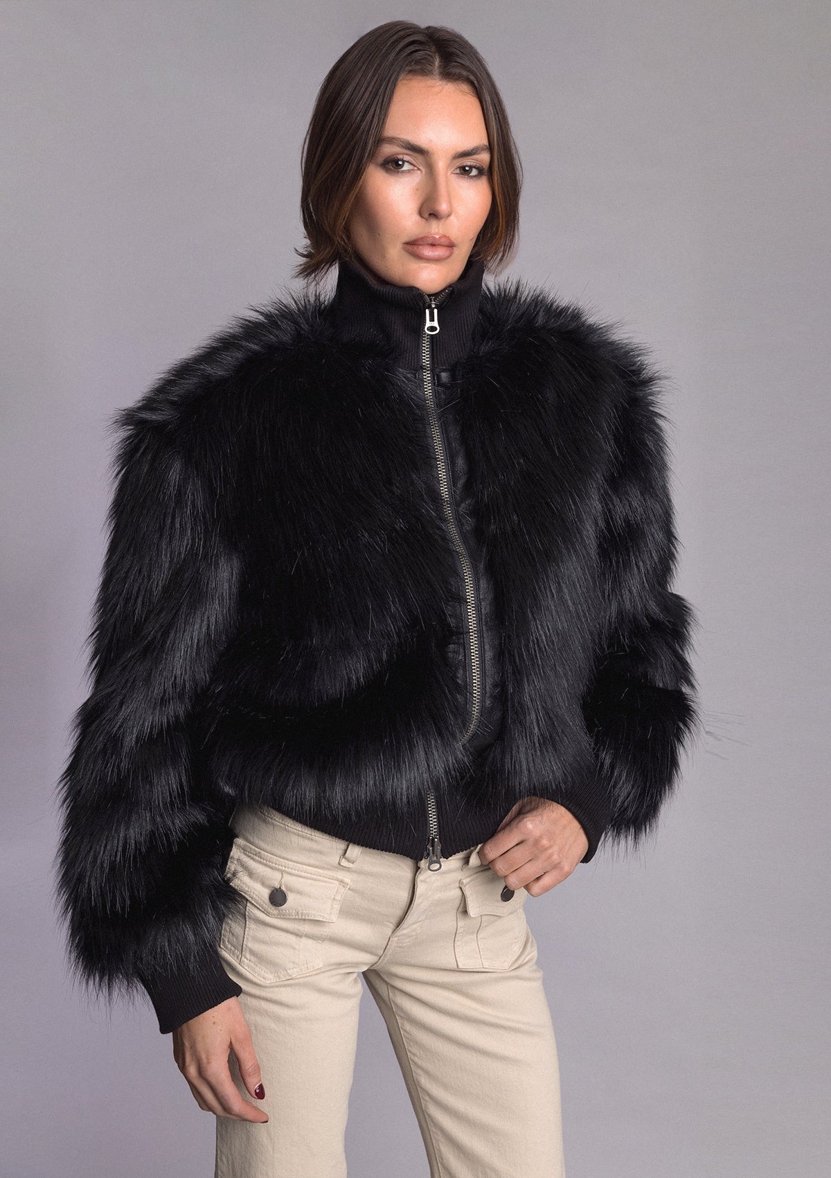 Mafia Wife Fur Bomber Jacket - Black