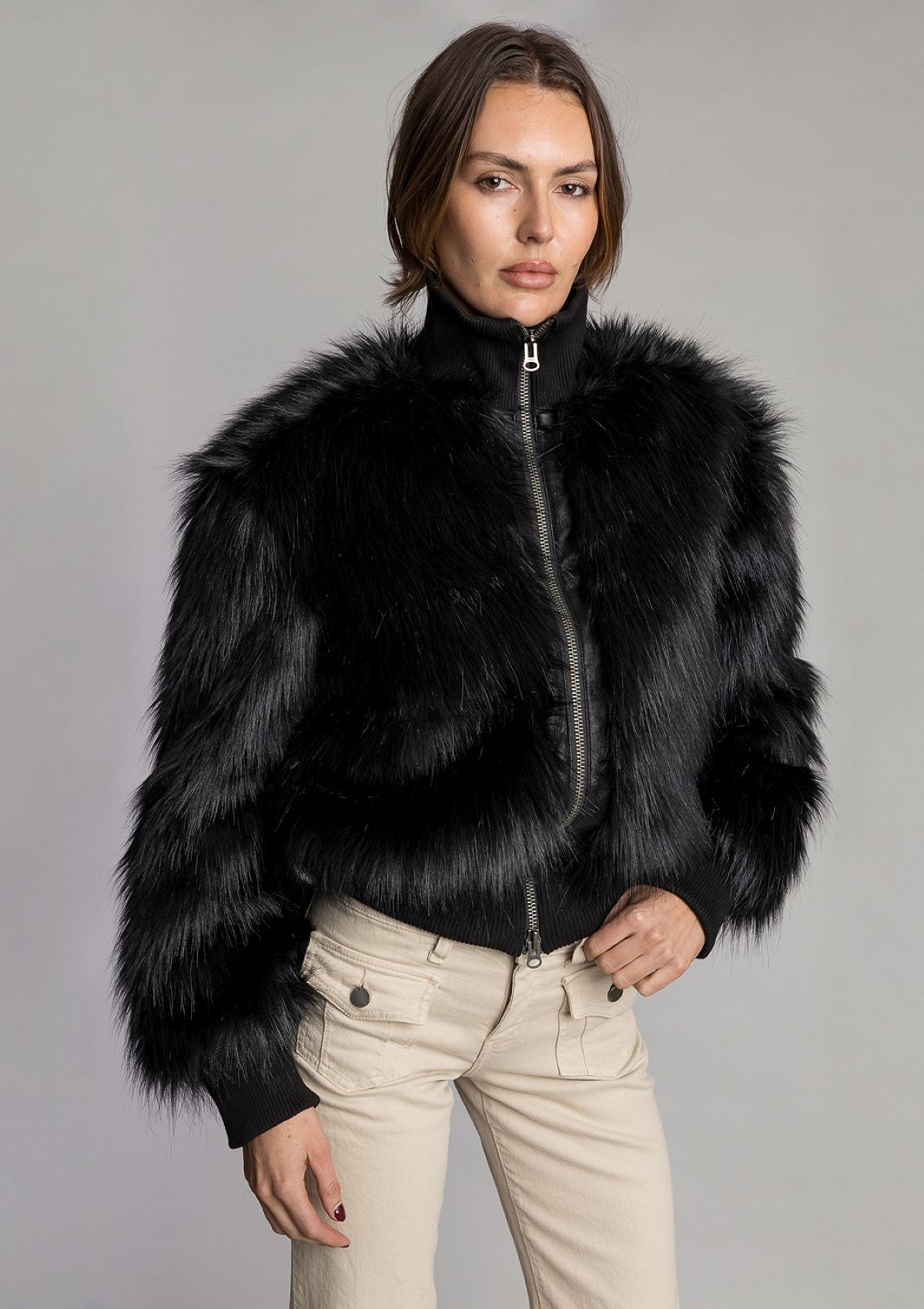 Mafia Wife Fur Bomber Jacket - Black
