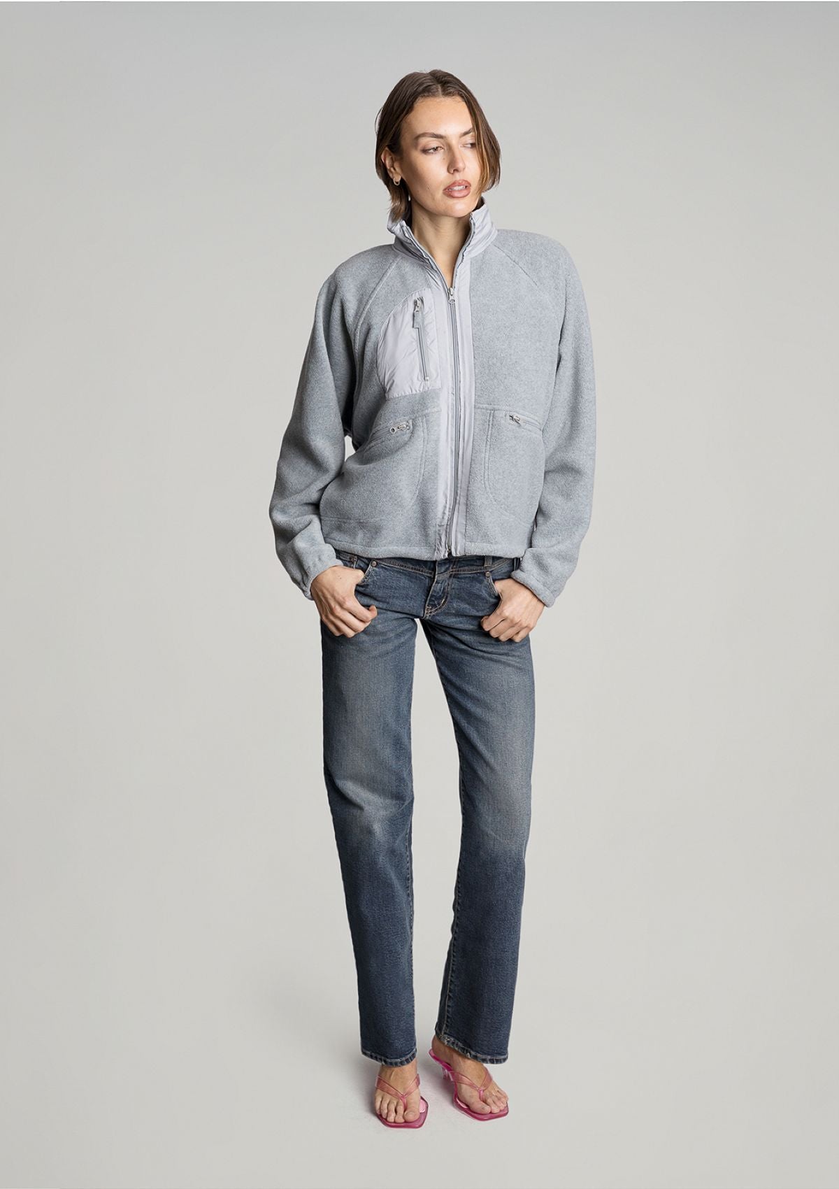 Burger Queen Polar Fleece Jacket - Grey Marle
