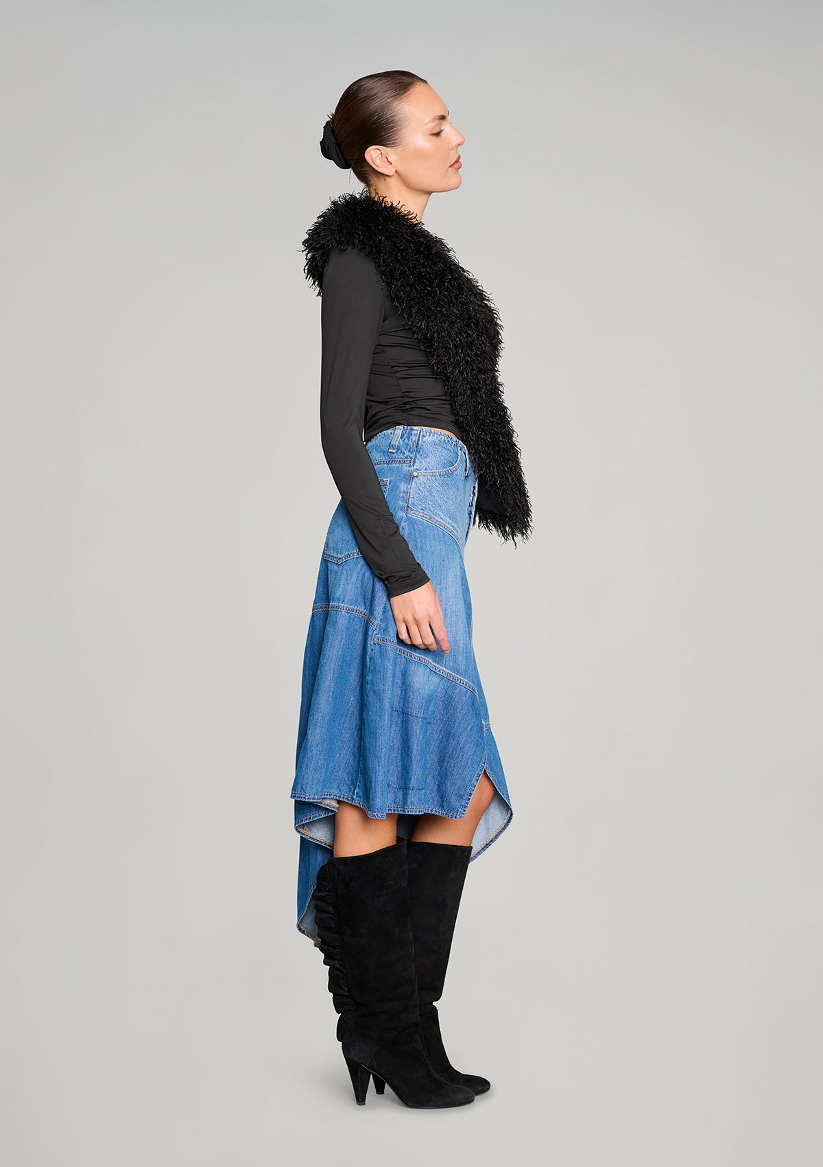Little Wildflower Denim Midi Skirt - Blue