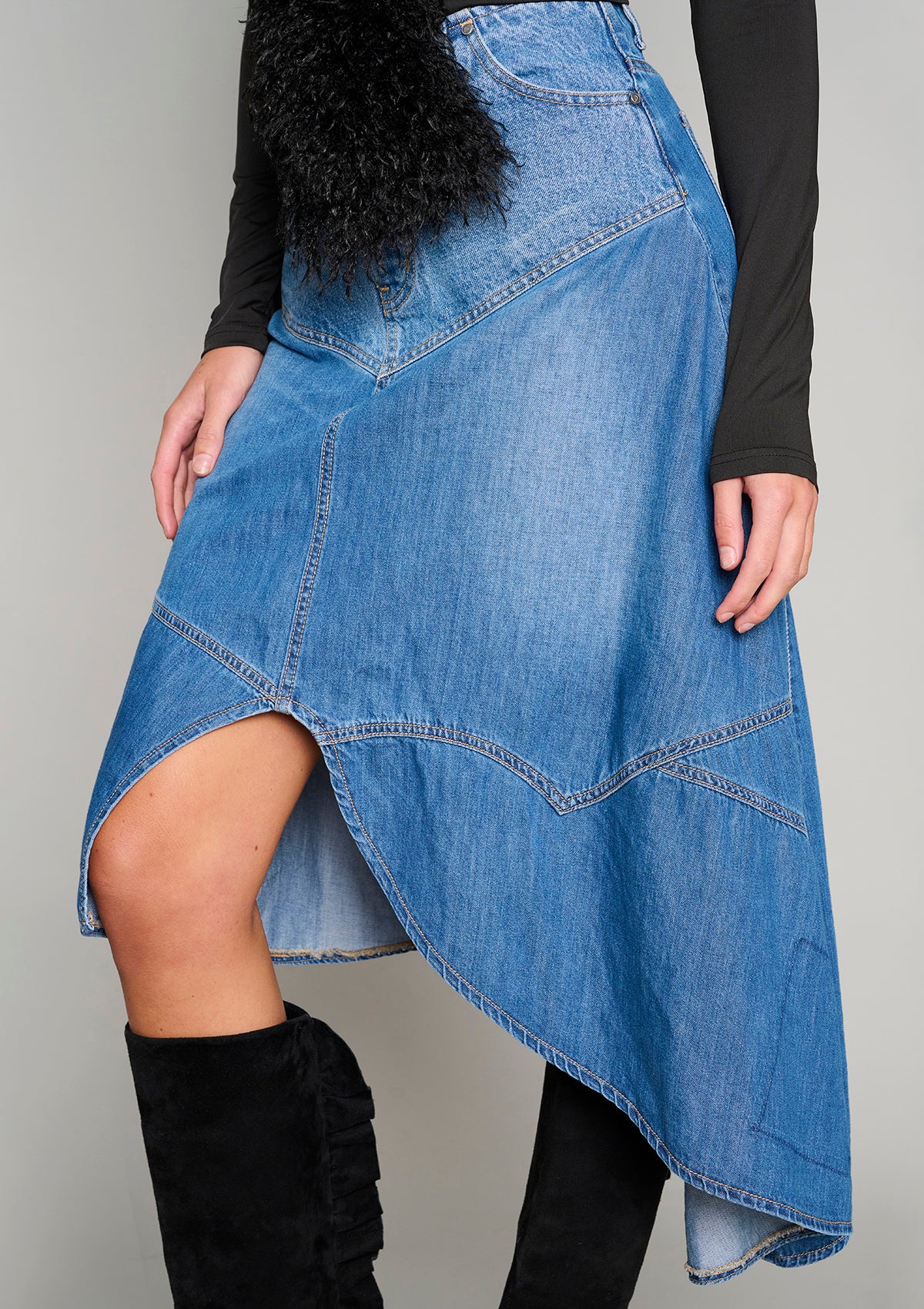Little Wildflower Denim Midi Skirt - Blue