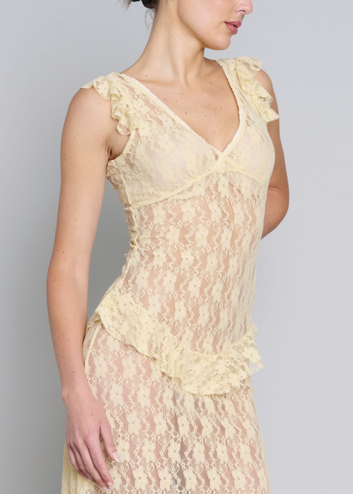 Summer Love Lace Midi Dress - Lemon