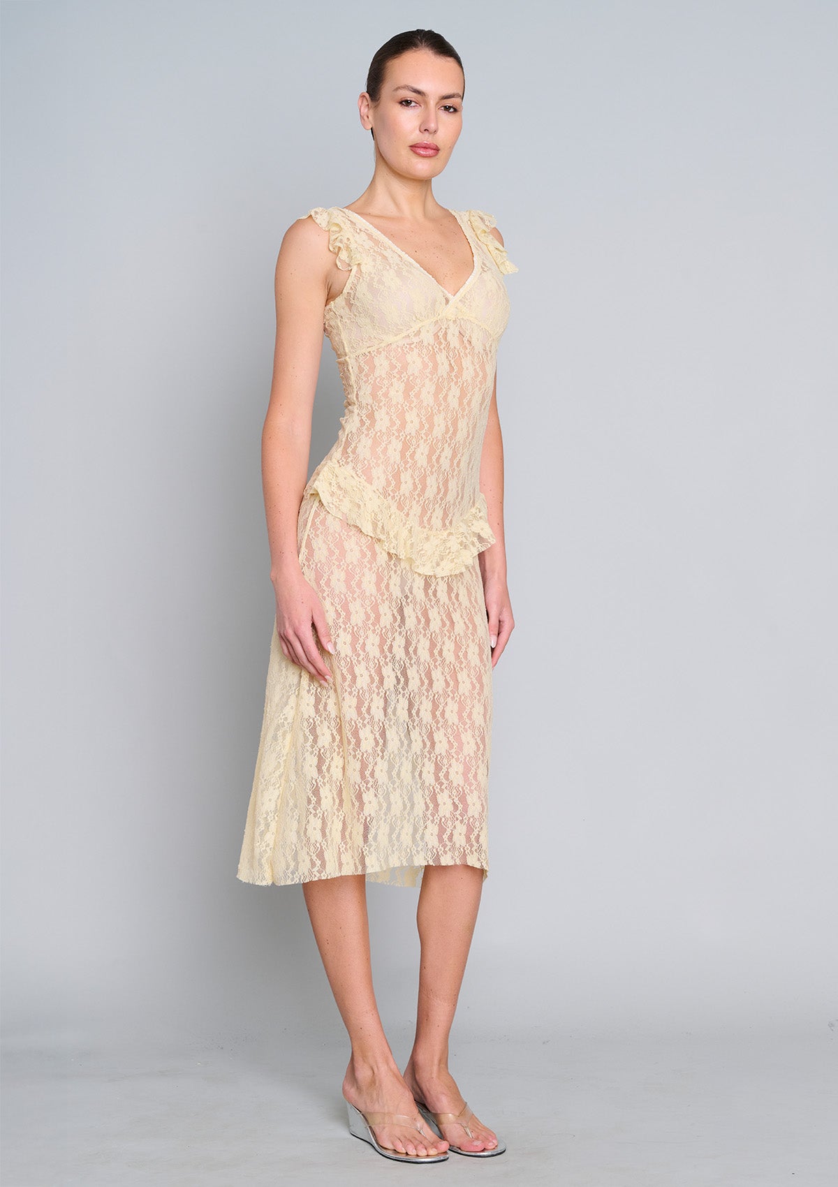 Summer Love Lace Midi Dress - Lemon