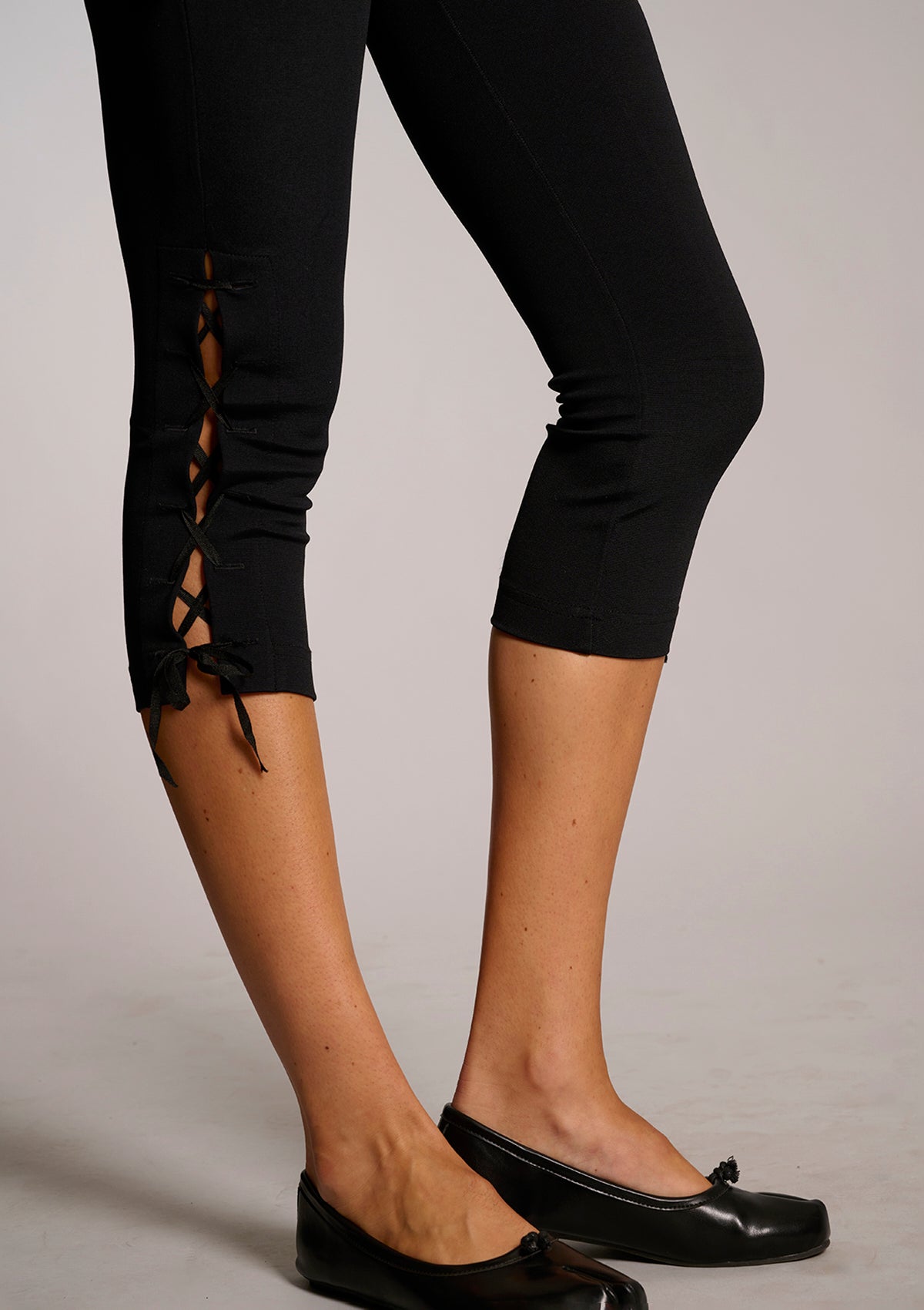 Sarah Lace Up Capri Legging - Black