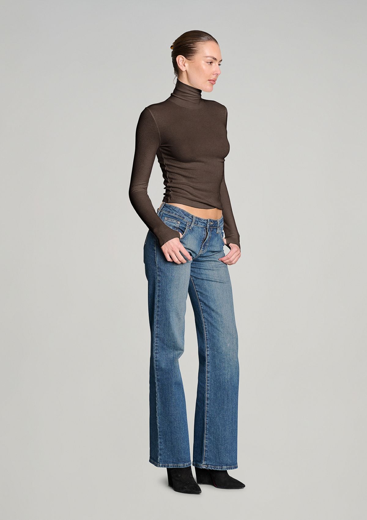 Secret Agent Rib Turtleneck Top - Espresso