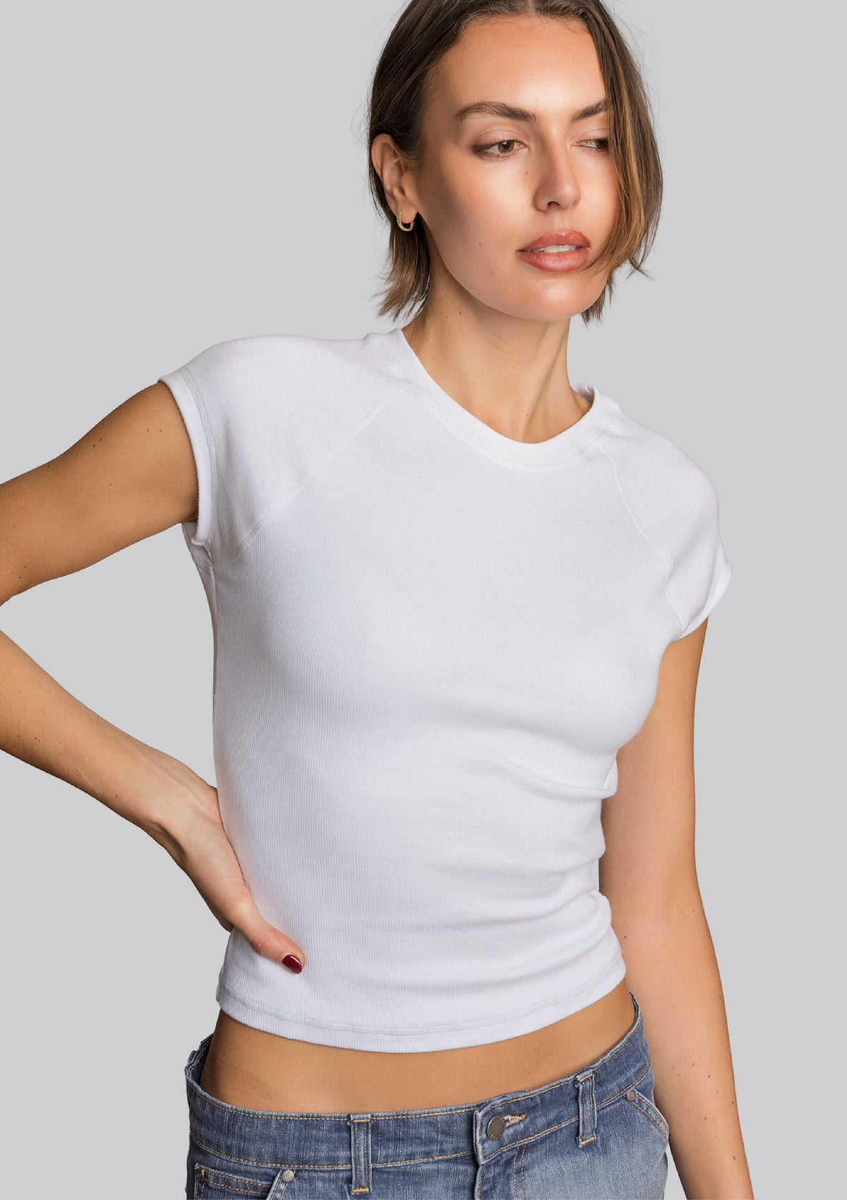 Mini Rib Raglan Tee - White