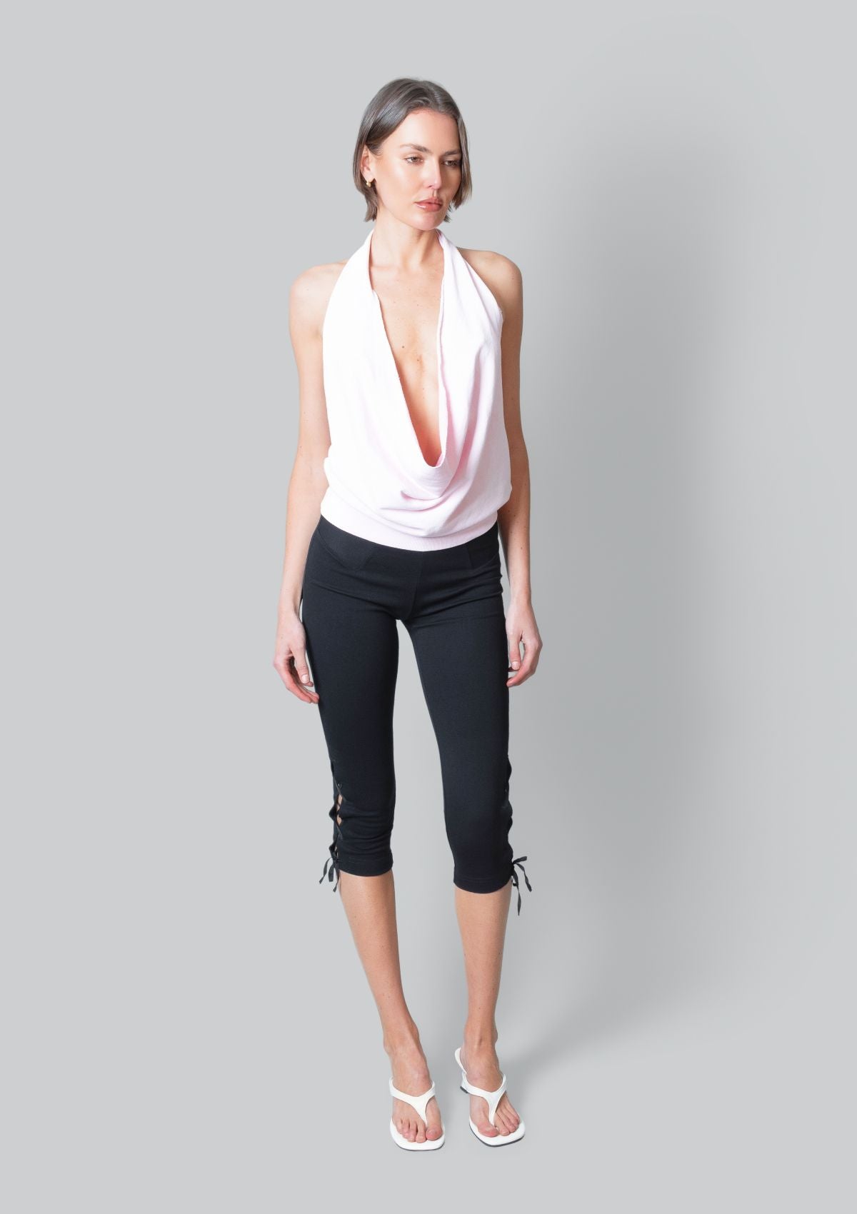 Sarah Lace Up Capri Legging - Black