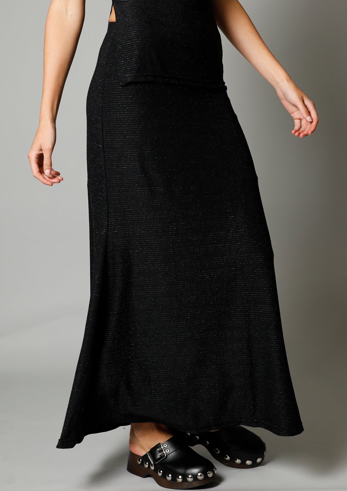 Pearl Lurex Maxi Skirt - Black Diamond