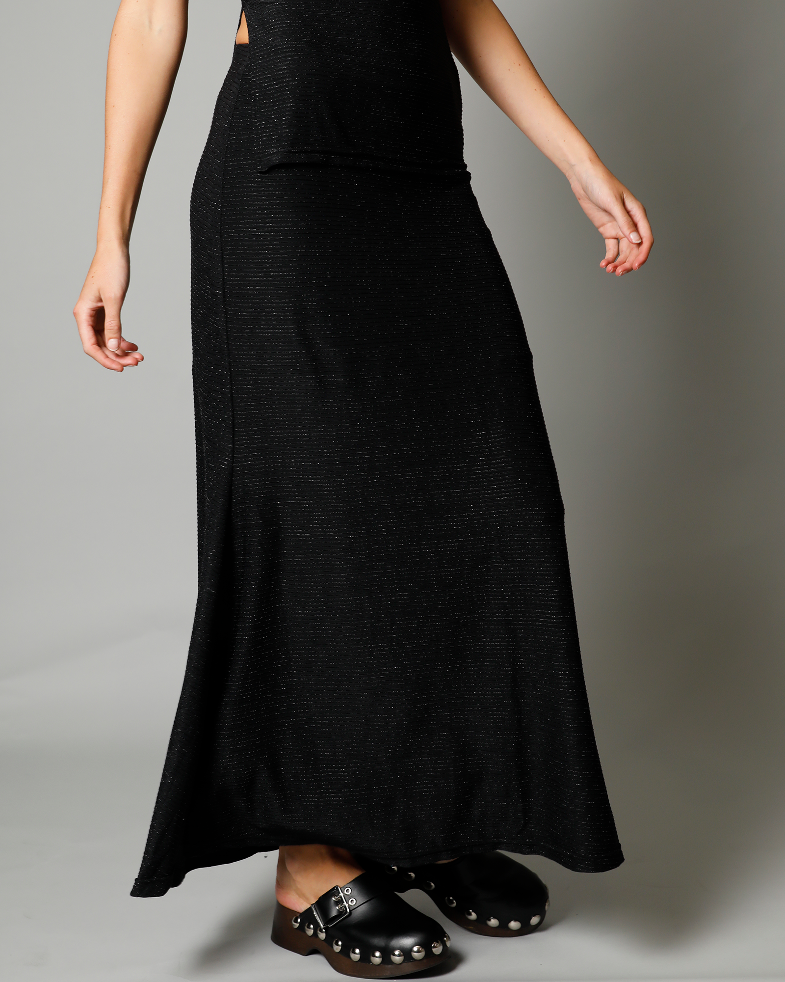 Pearl Lurex Maxi Skirt - Black Diamond