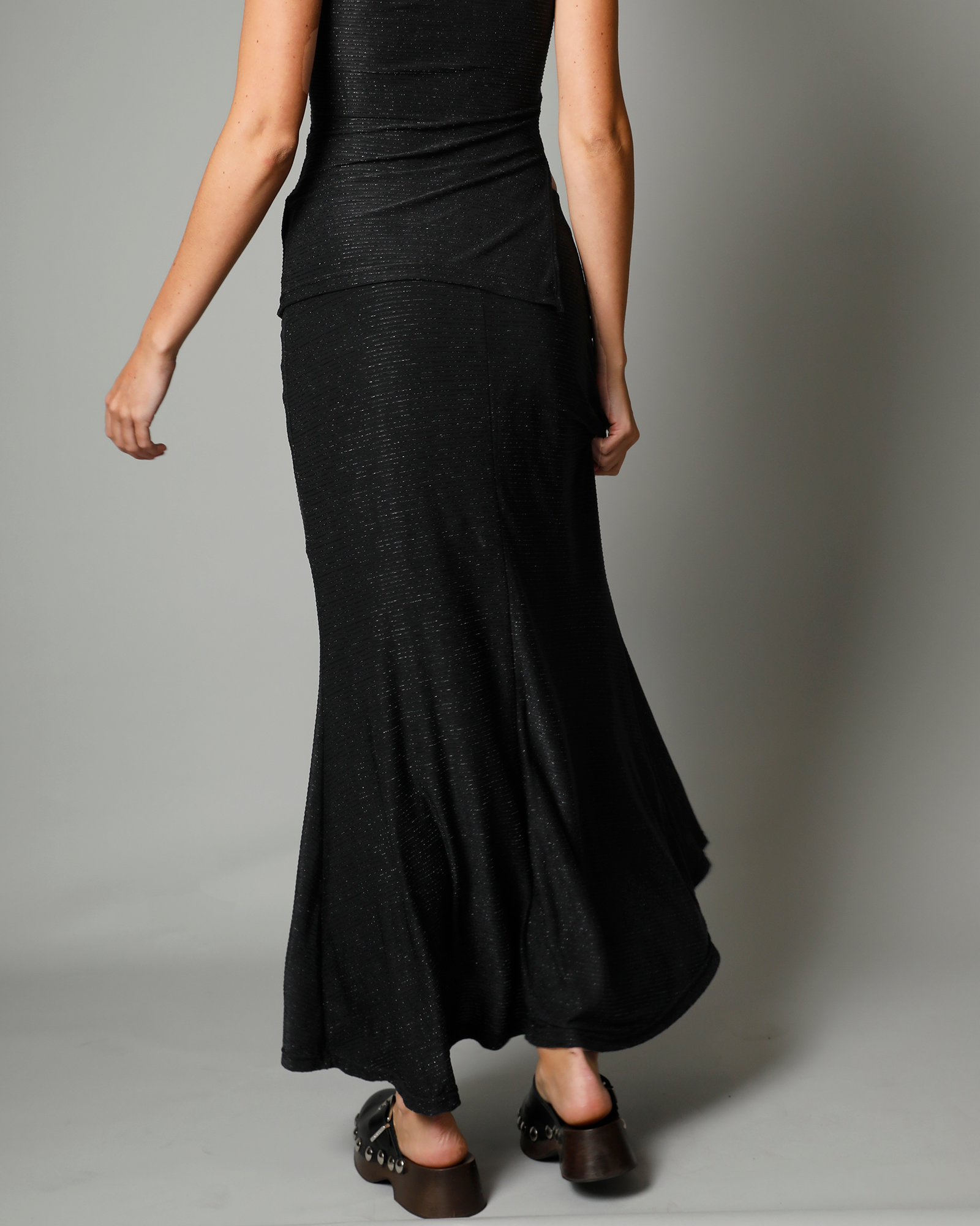Pearl Lurex Maxi Skirt - Black Diamond