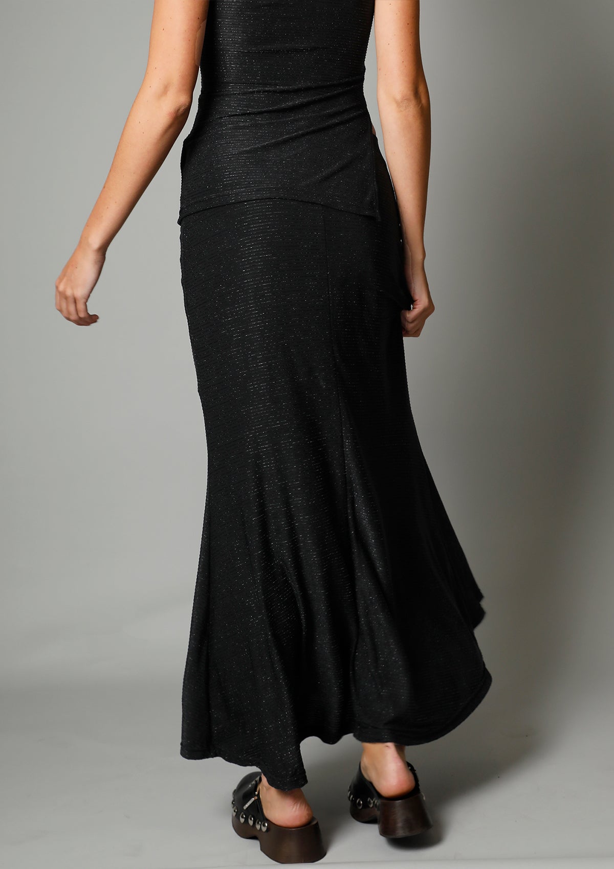Pearl Lurex Maxi Skirt - Black Diamond