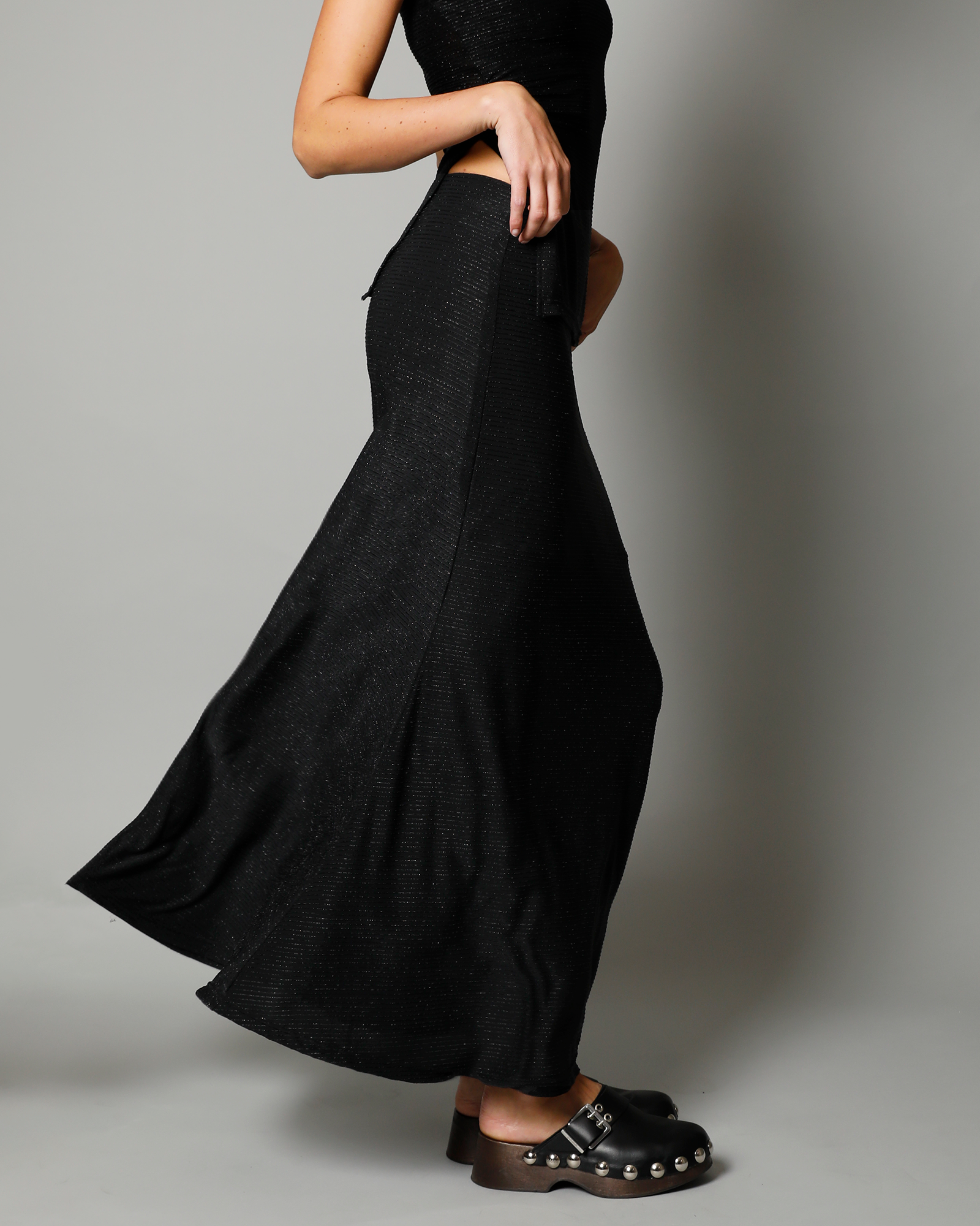 Pearl Lurex Maxi Skirt - Black Diamond