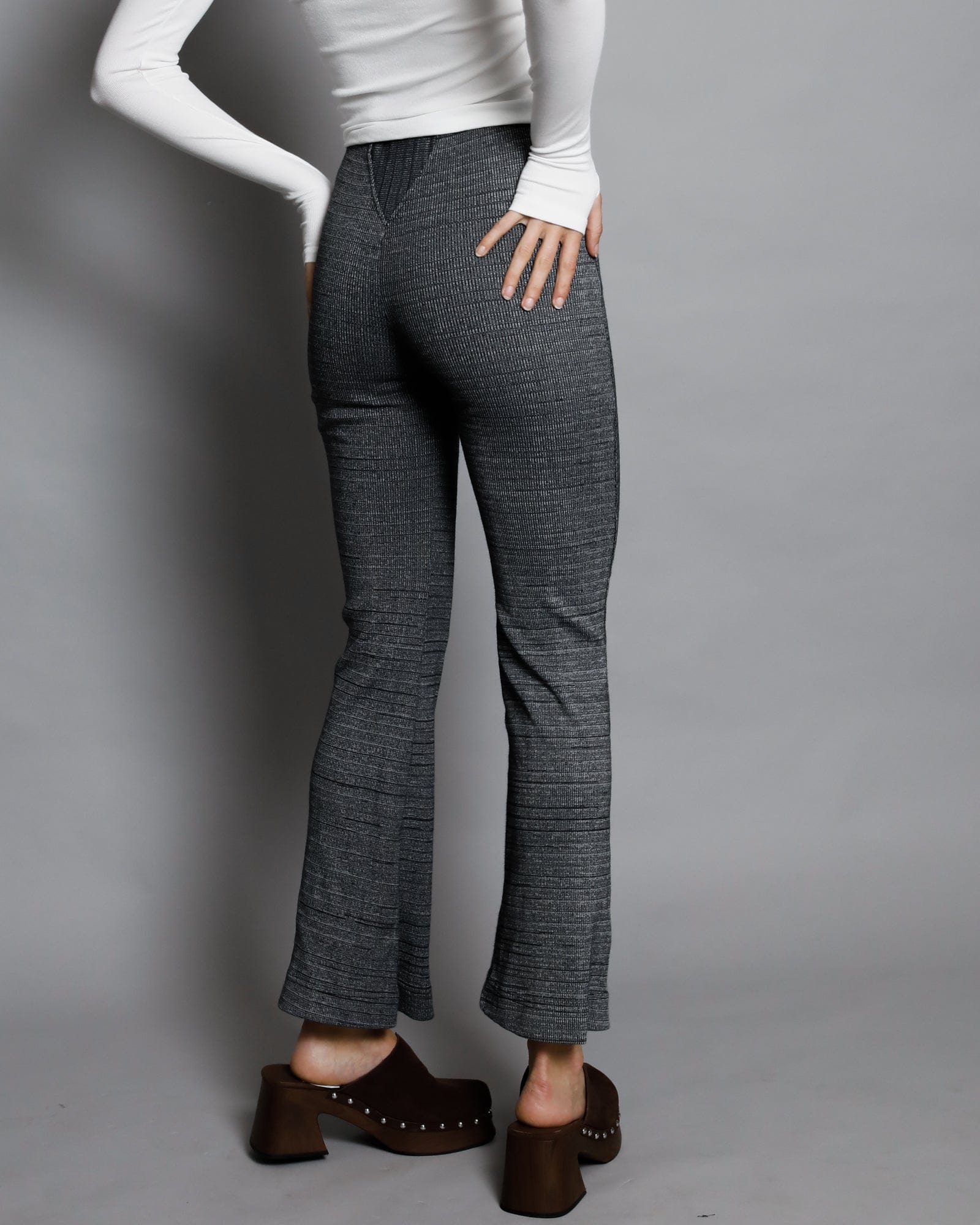 Janet Panelled Rib Flare Pant - Charcoal