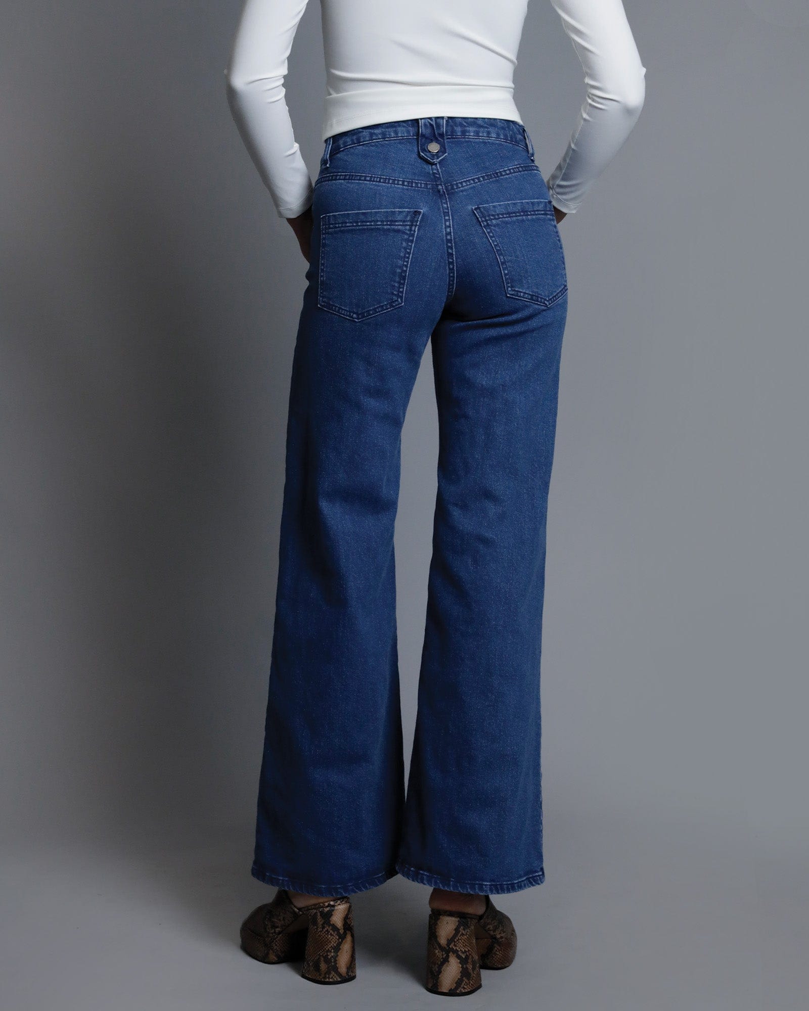 KATE Wide Leg Jean - Indigo Button Fly