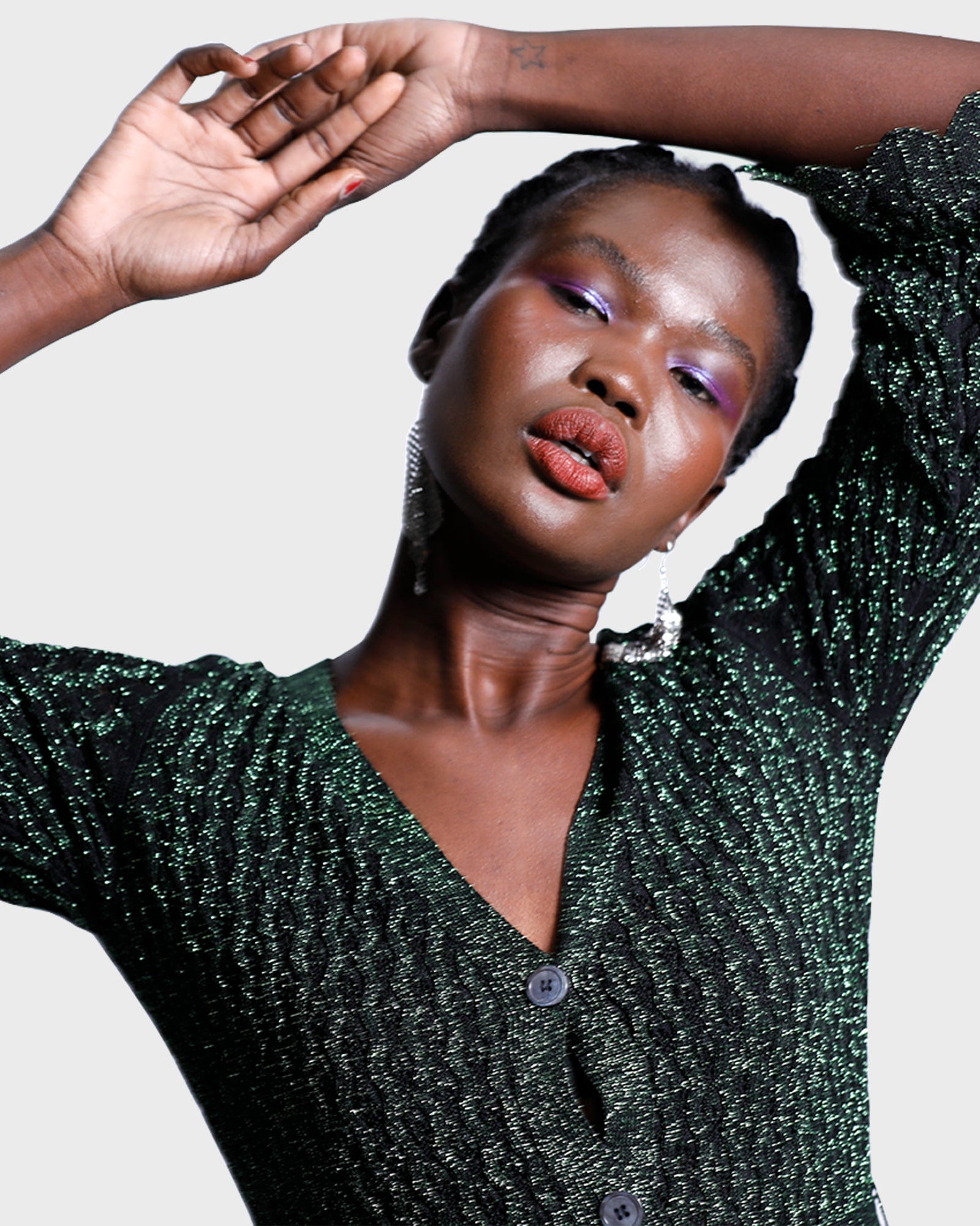 Roberta Lurex Cardigan Dress - Green