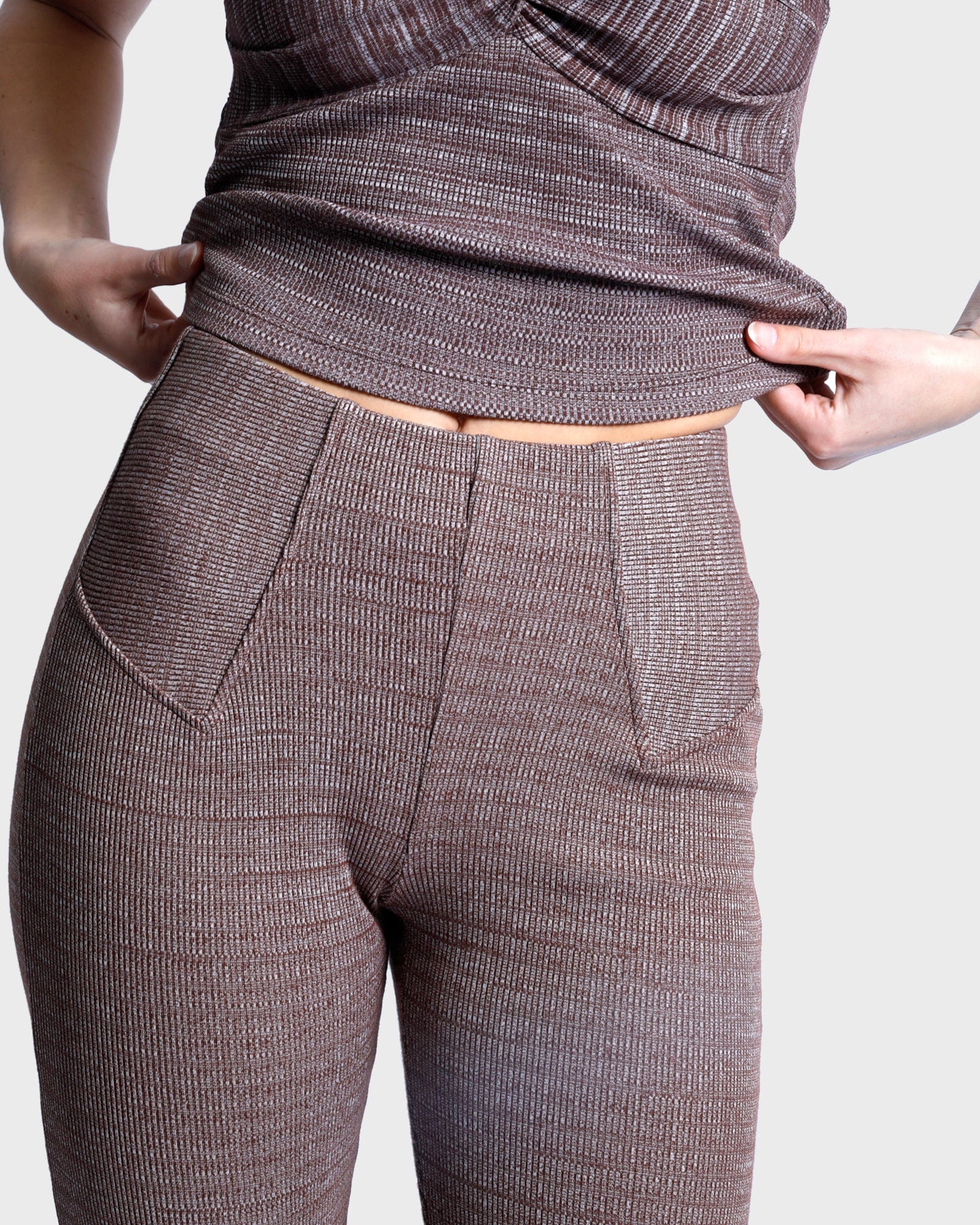 Maggie Panelled Rib Pant - Clove Brown
