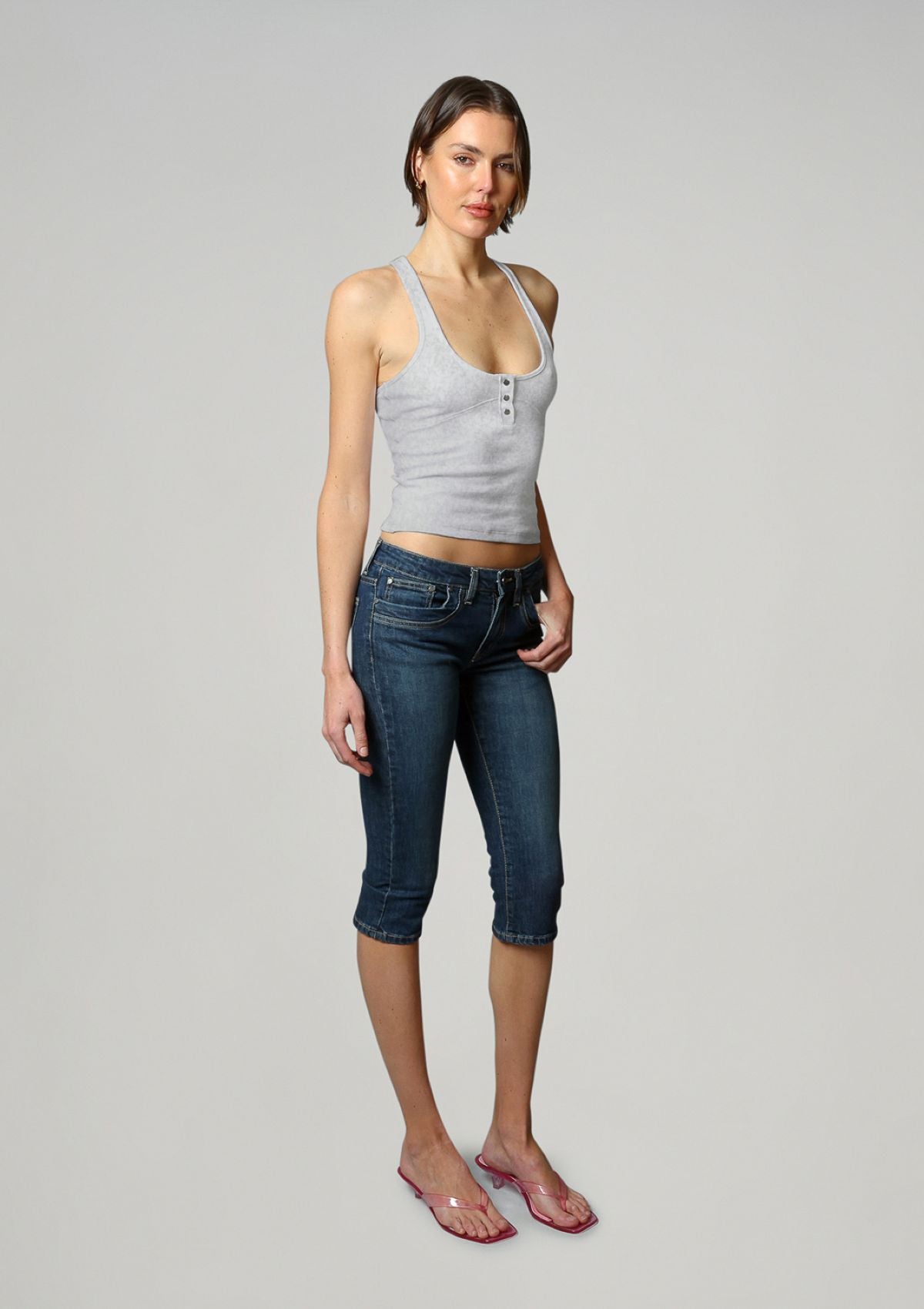 Essential Rib Racer Back - Pale Grey Marle