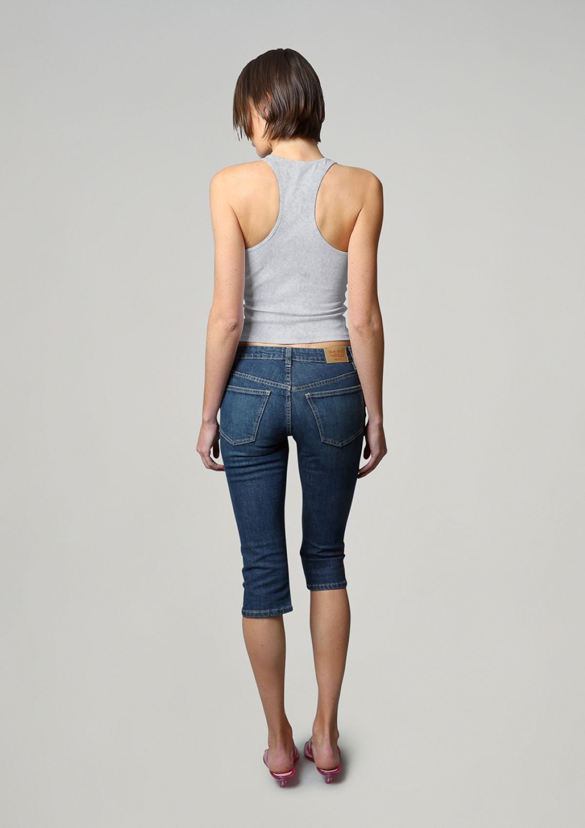 Essential Rib Racer Back - Pale Grey Marle
