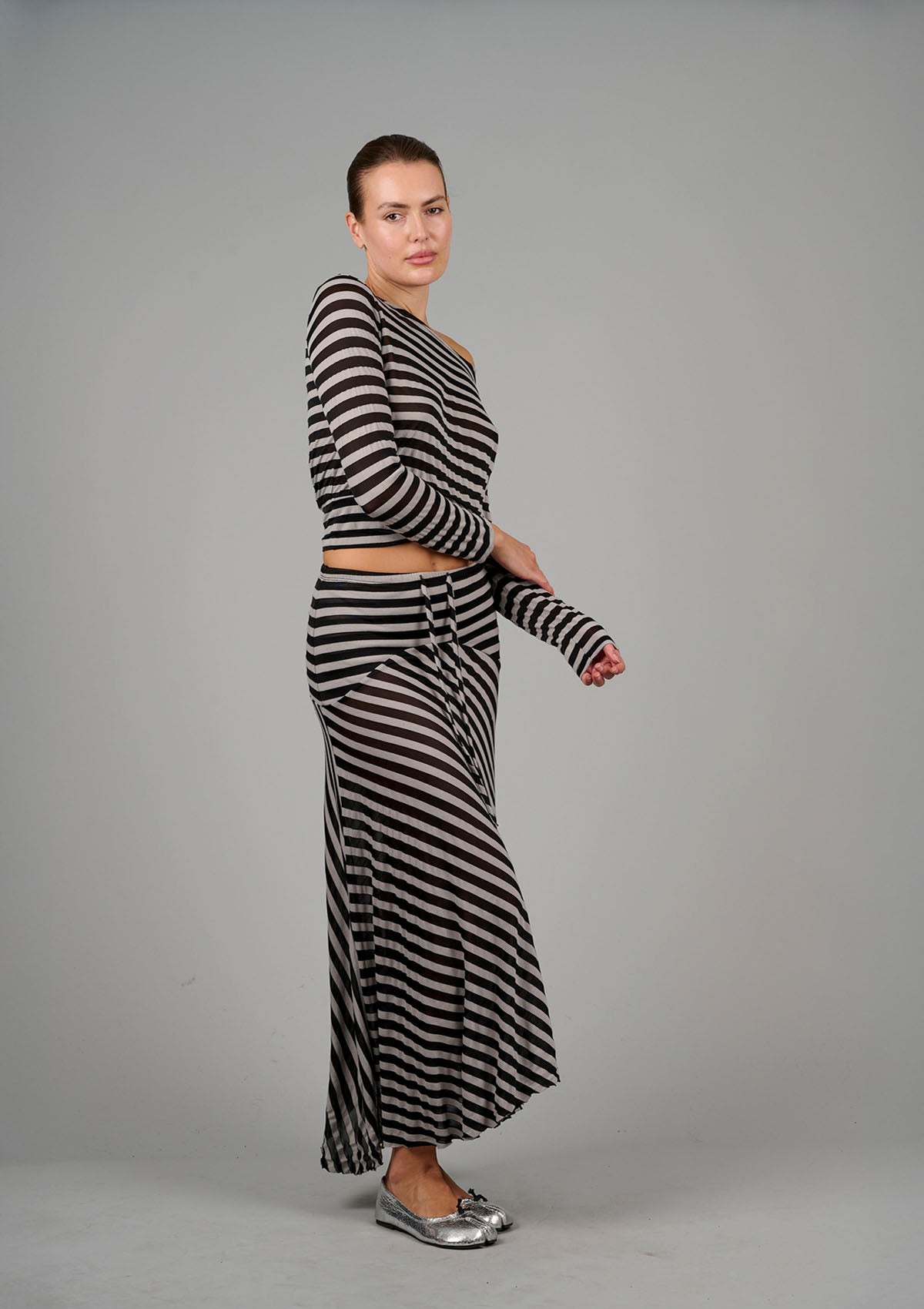 Alexa Asymmetrical Skirt - Black Stripe