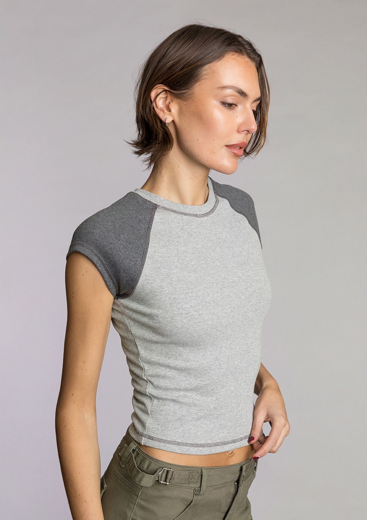 Min Rib Raglan Tee - Grey Marle