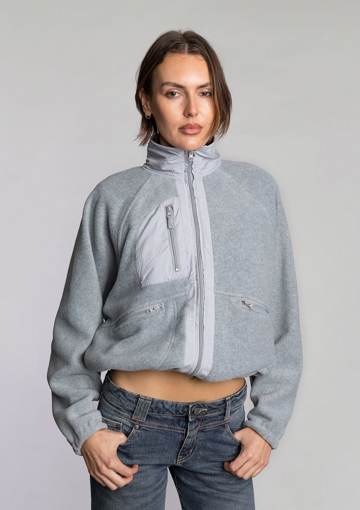 Burger Queen Polar Fleece Jacket - Grey Marle