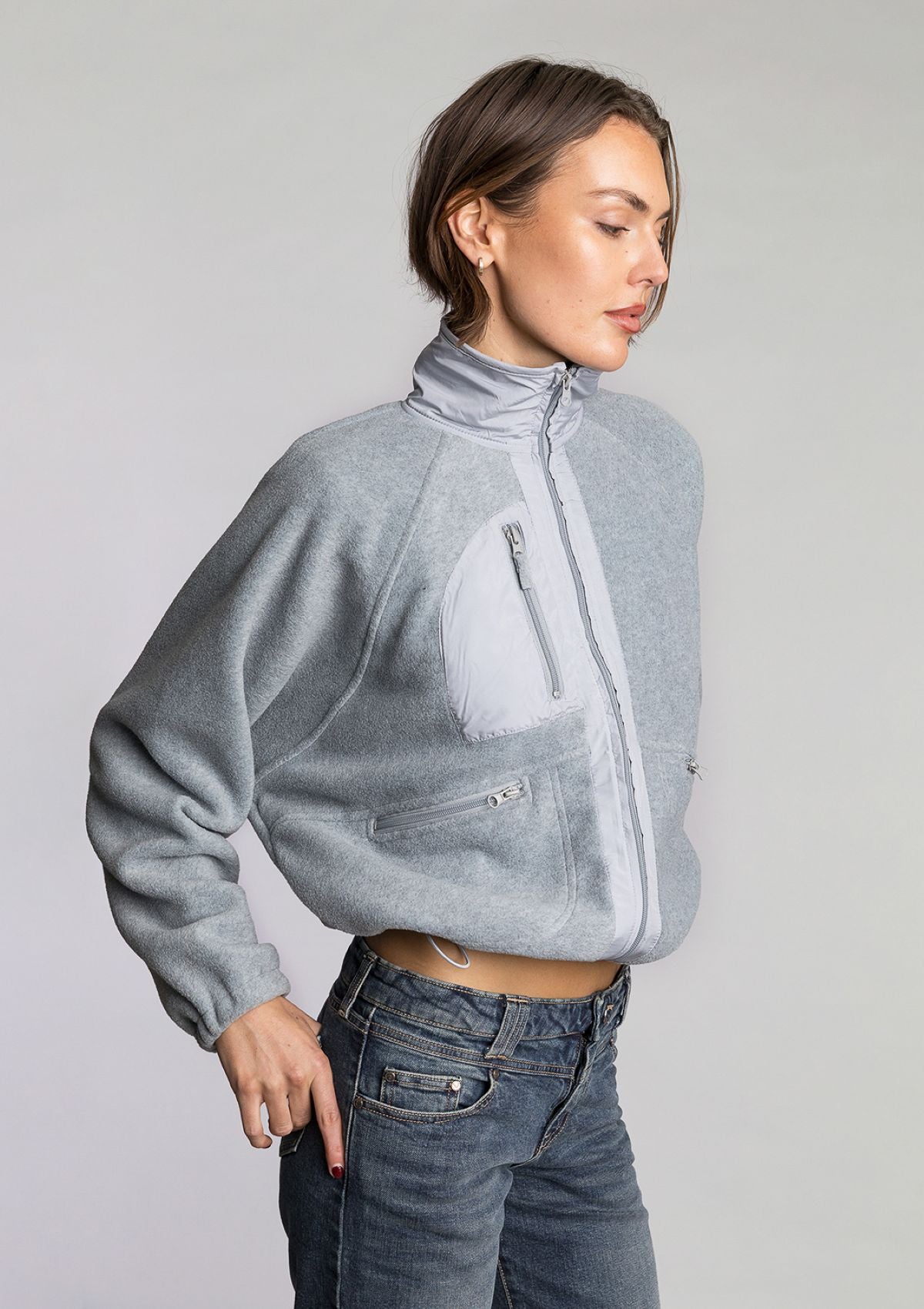 Burger Queen Polar Fleece Jacket - Grey Marle