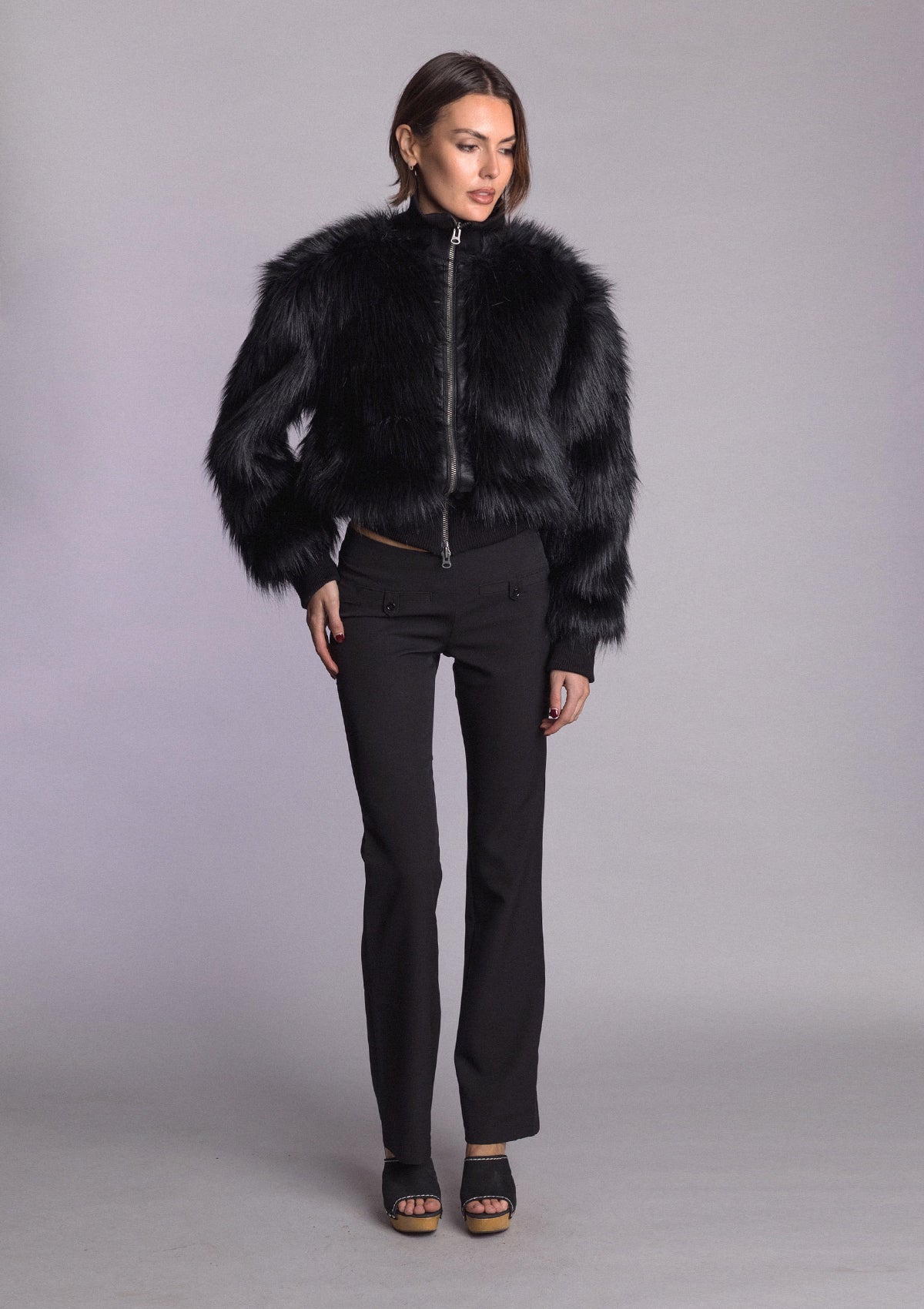 Mafia Wife Fur Bomber Jacket - Black