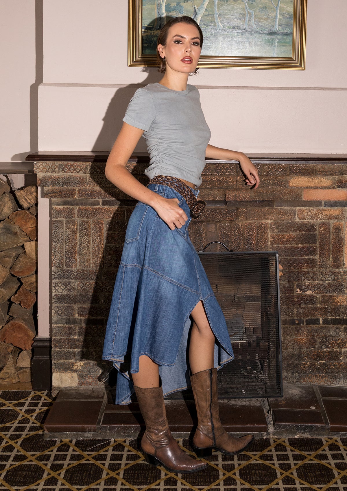 Little Wildflower Denim Midi Skirt - Blue PRE ORDER