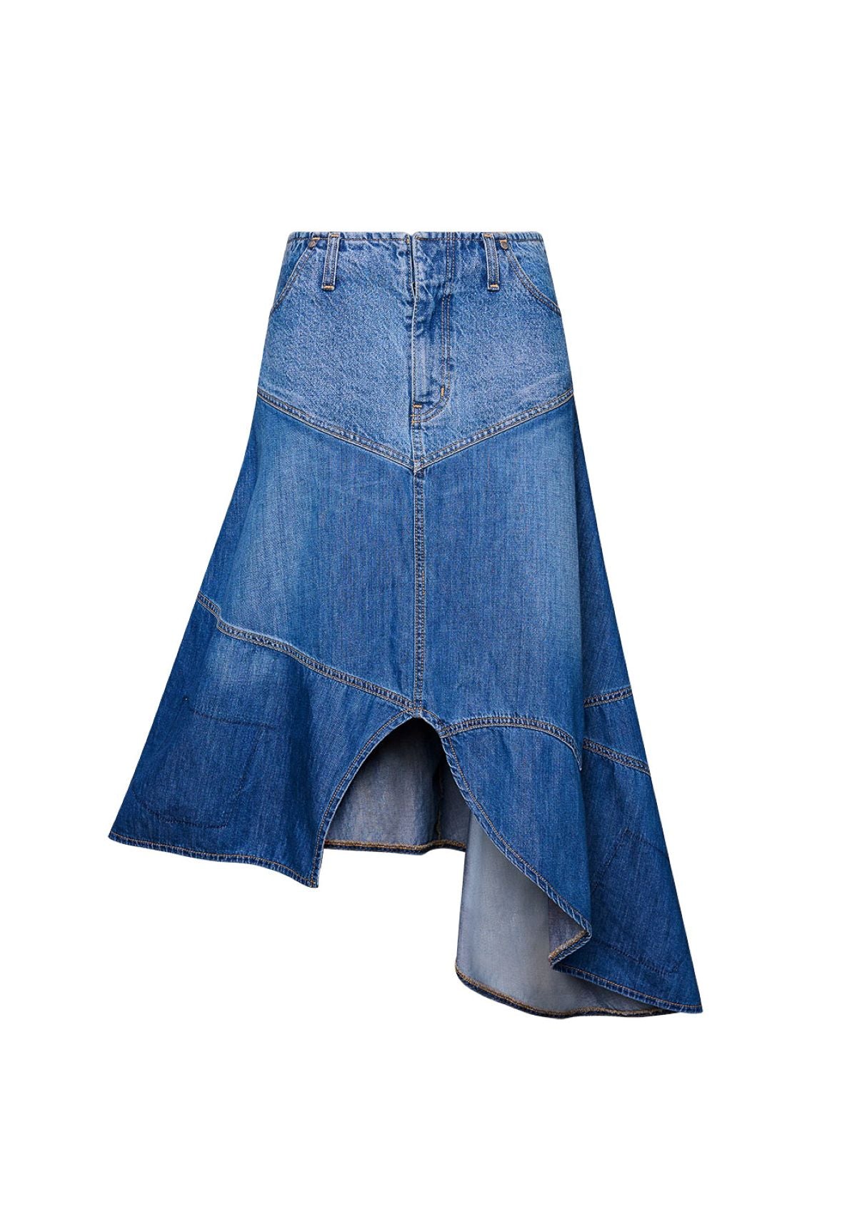 Little Wildflower Denim Midi Skirt - Blue