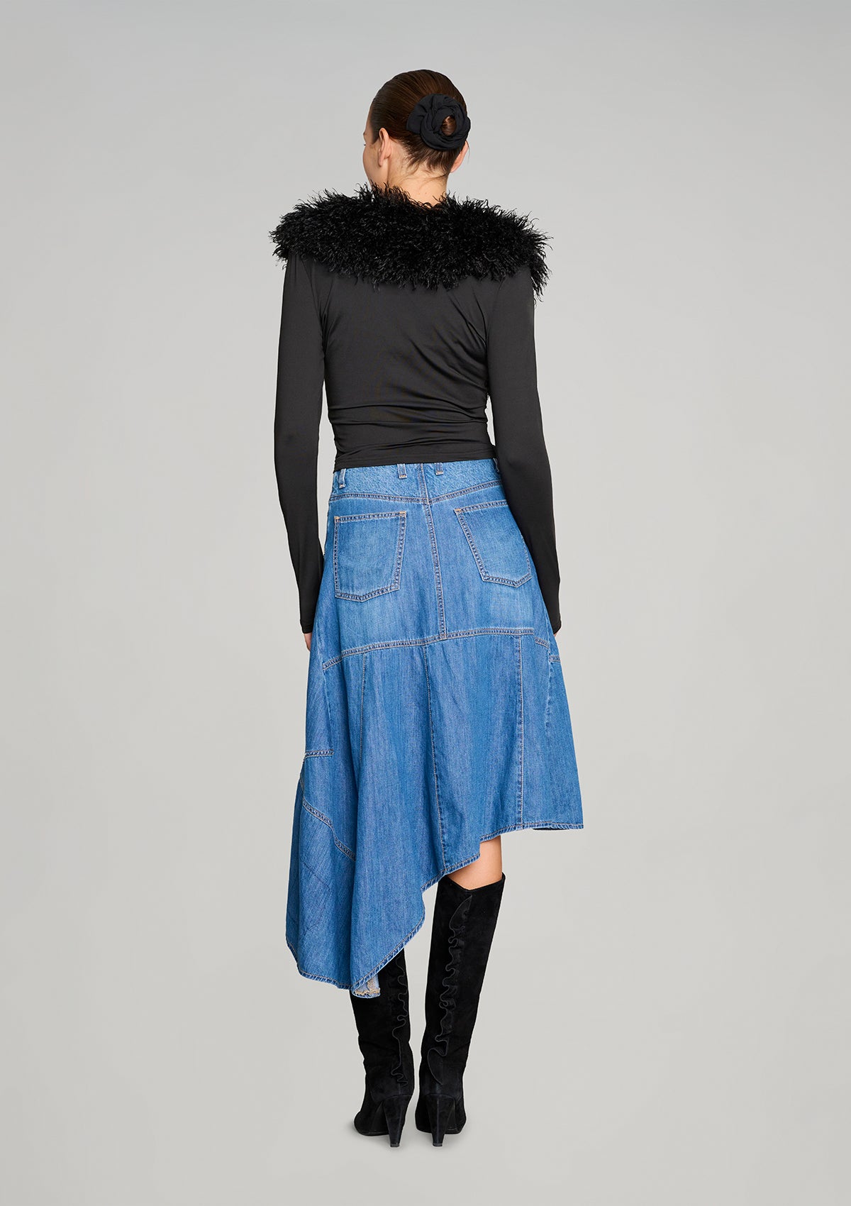 Little Wildflower Denim Midi Skirt - Blue