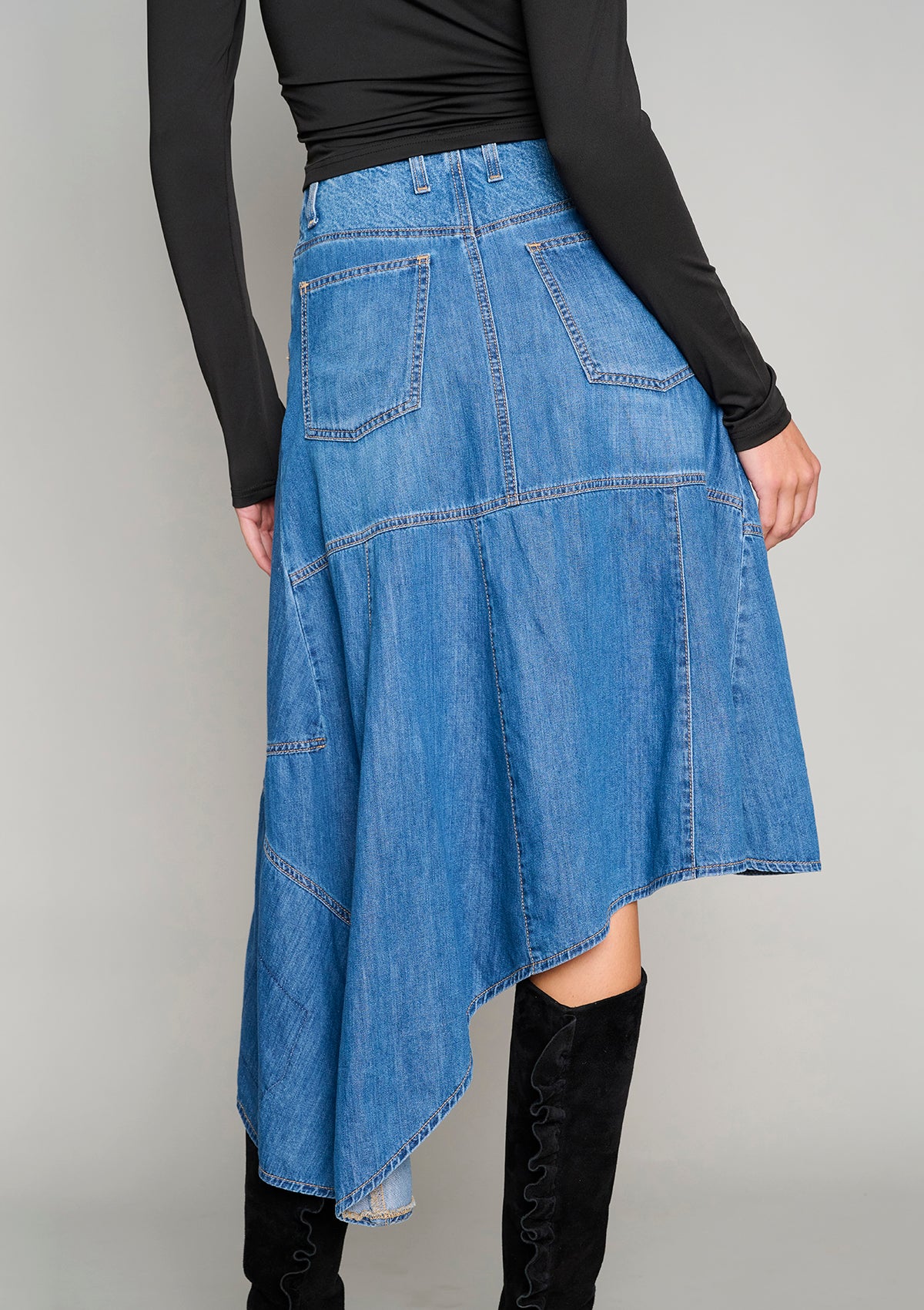 Little Wildflower Denim Midi Skirt - Blue