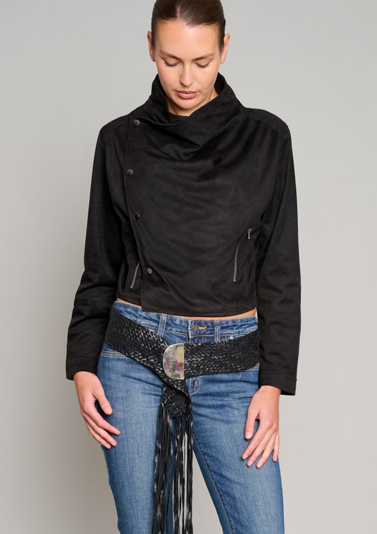Shrunken Funnel Neck Jacket - Black