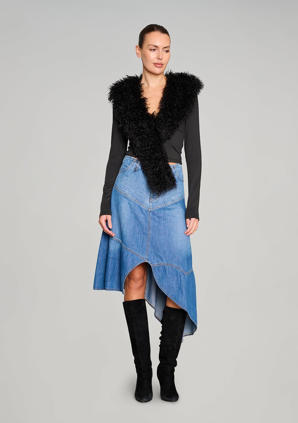 Little Wildflower Denim Midi Skirt - Blue