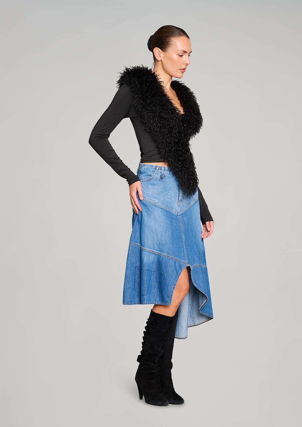 Little Wildflower Denim Midi Skirt - Blue