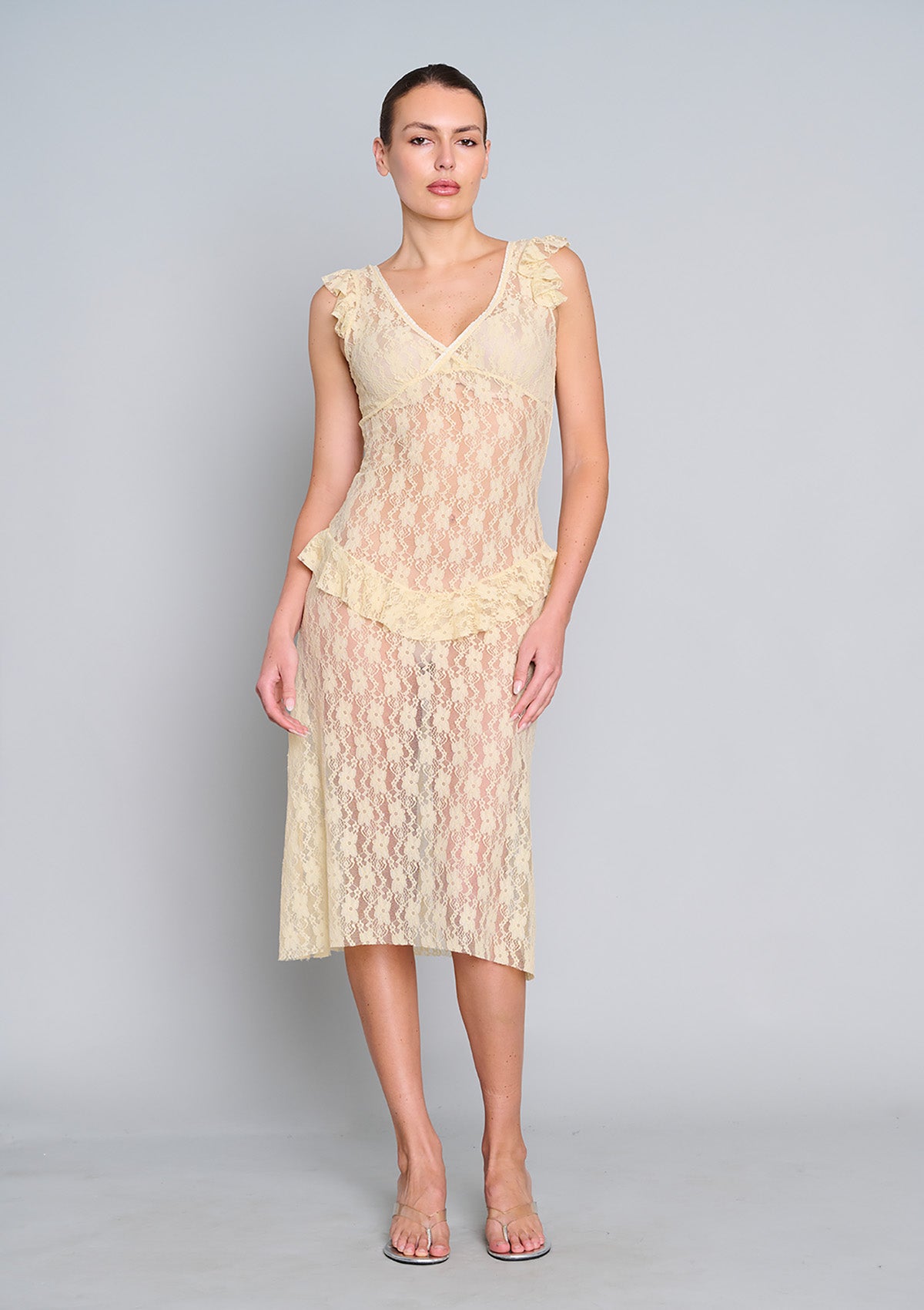 Summer Love Lace Midi Dress - Lemon Yellow
