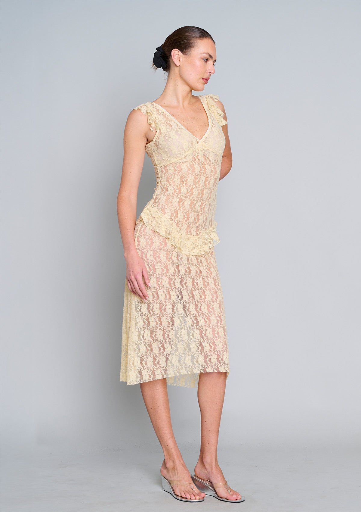 Summer Love Lace Midi Dress - Lemon Yellow