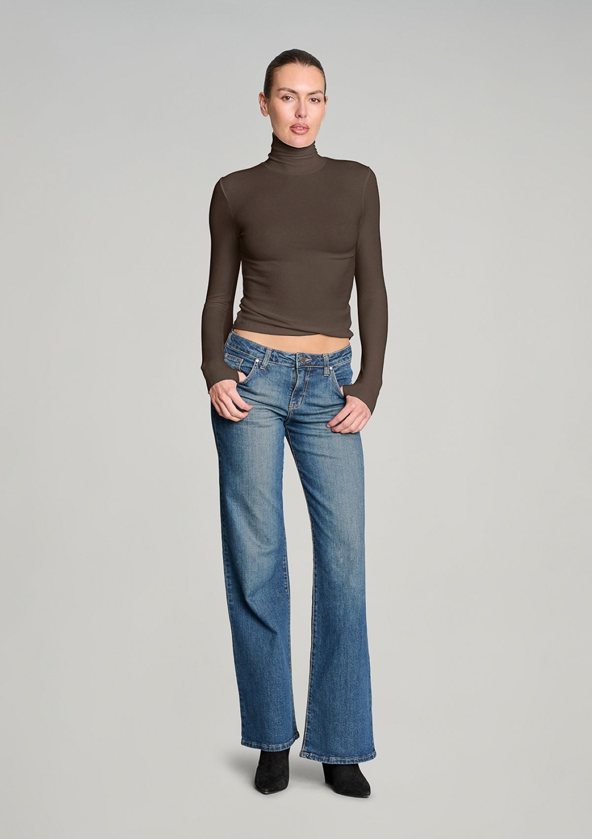 Secret Agent Rib Turtleneck Top - Espresso