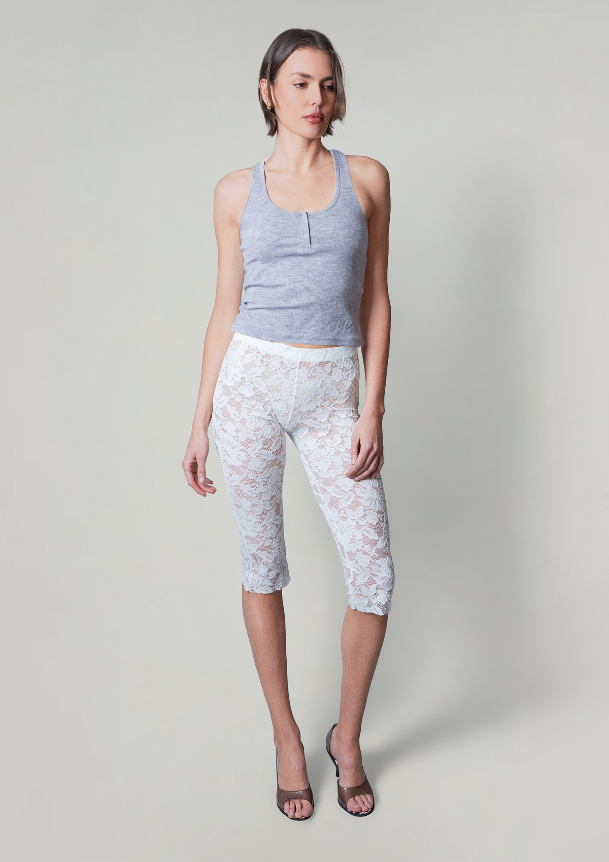 Essential Rib Racer Back - Pale Grey Marle