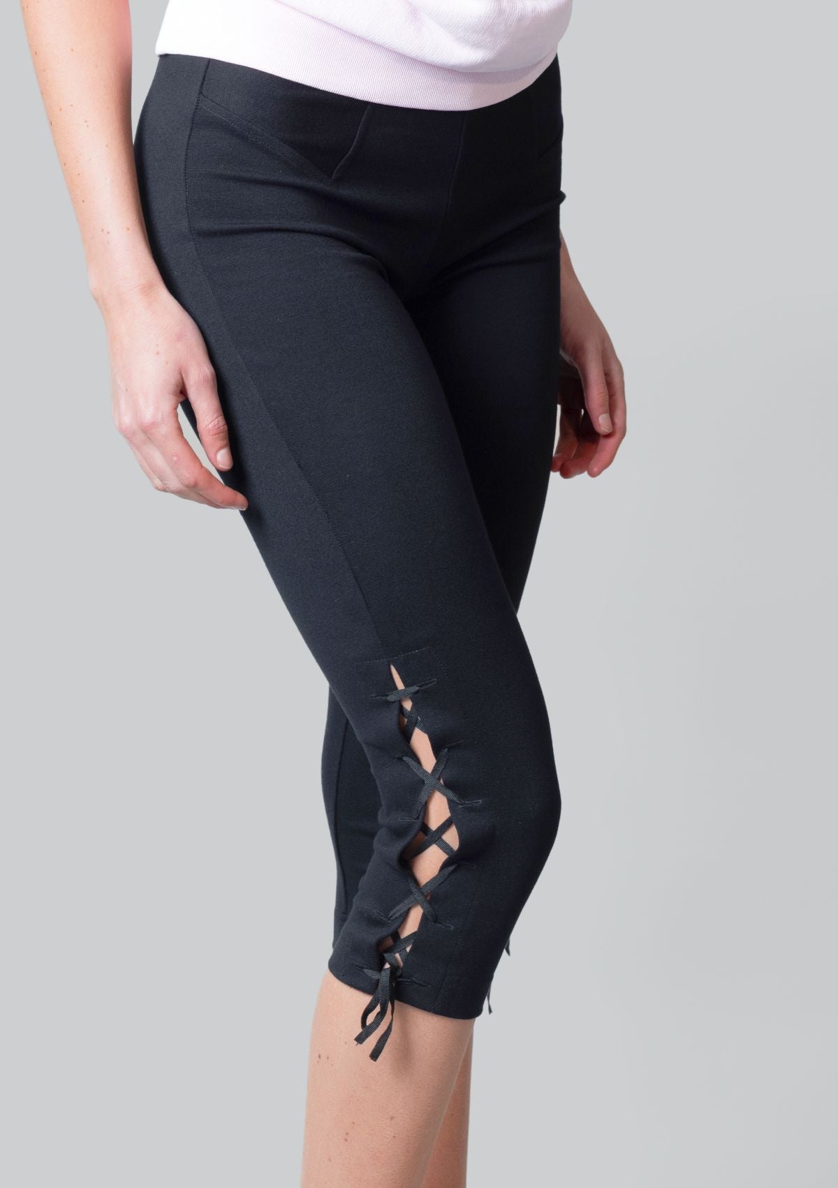 Sarah Lace Up Capri Legging - Black