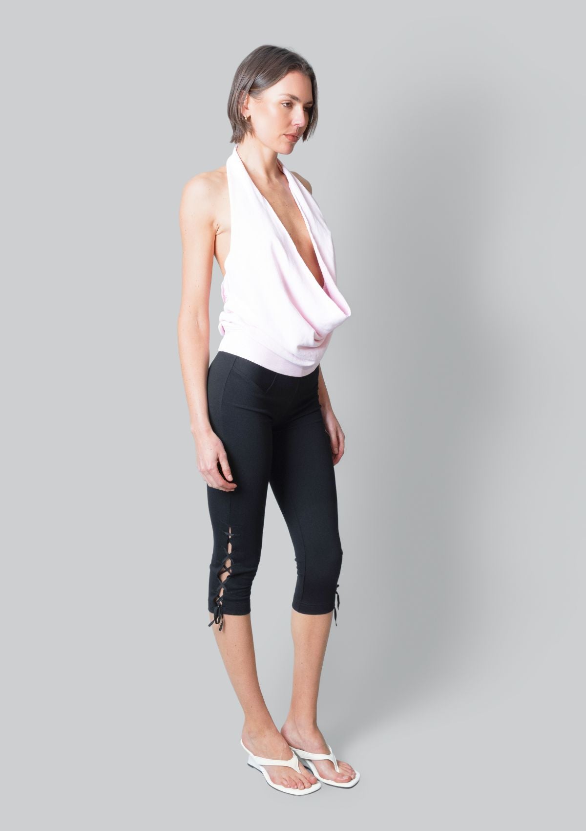 Sarah Lace Up Capri Legging - Black