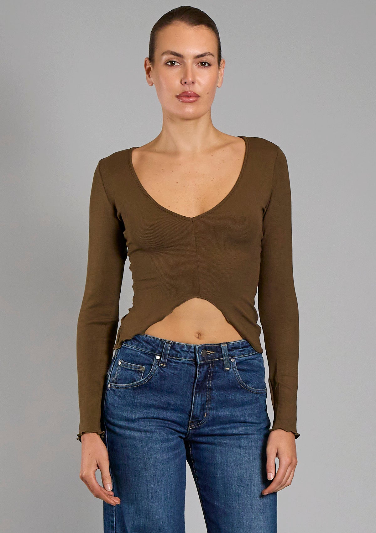 Rosie Rib Top - Chocolate Brown
