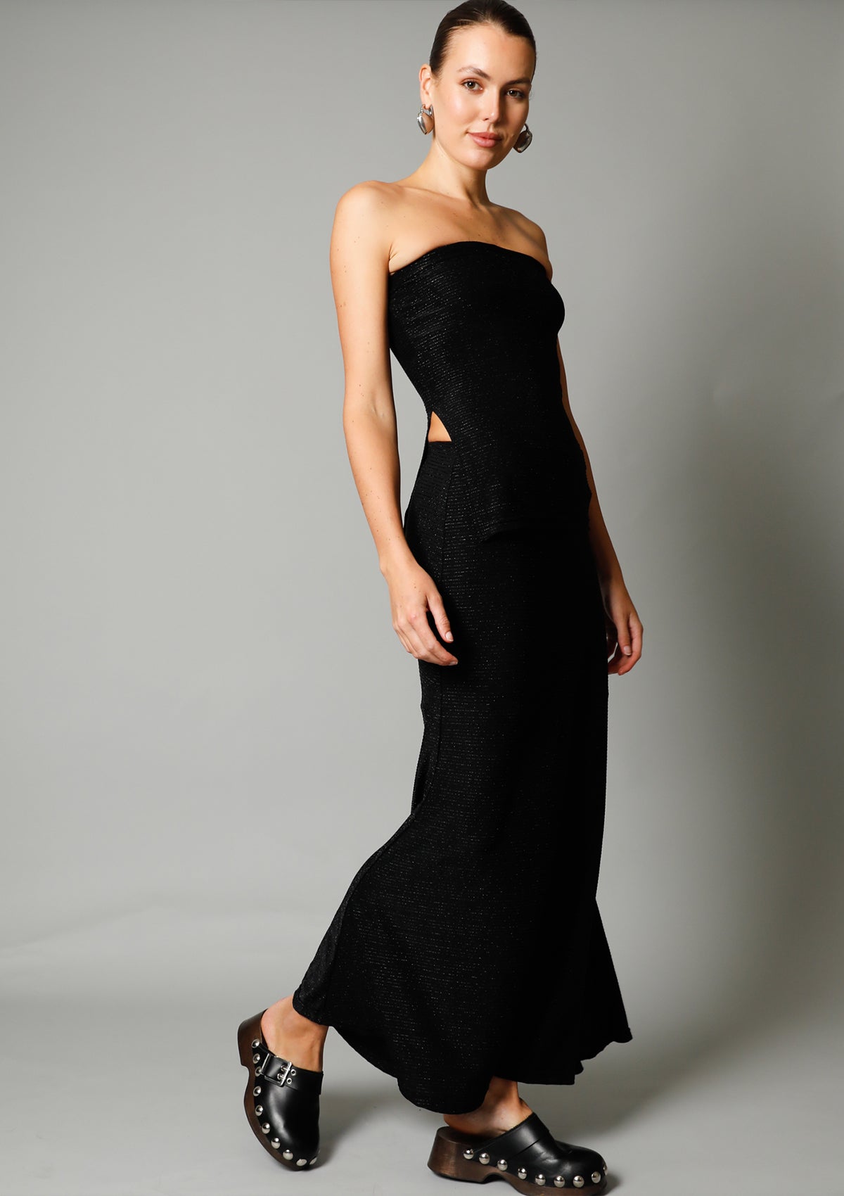 Pearl Lurex Maxi Skirt - Black Diamond