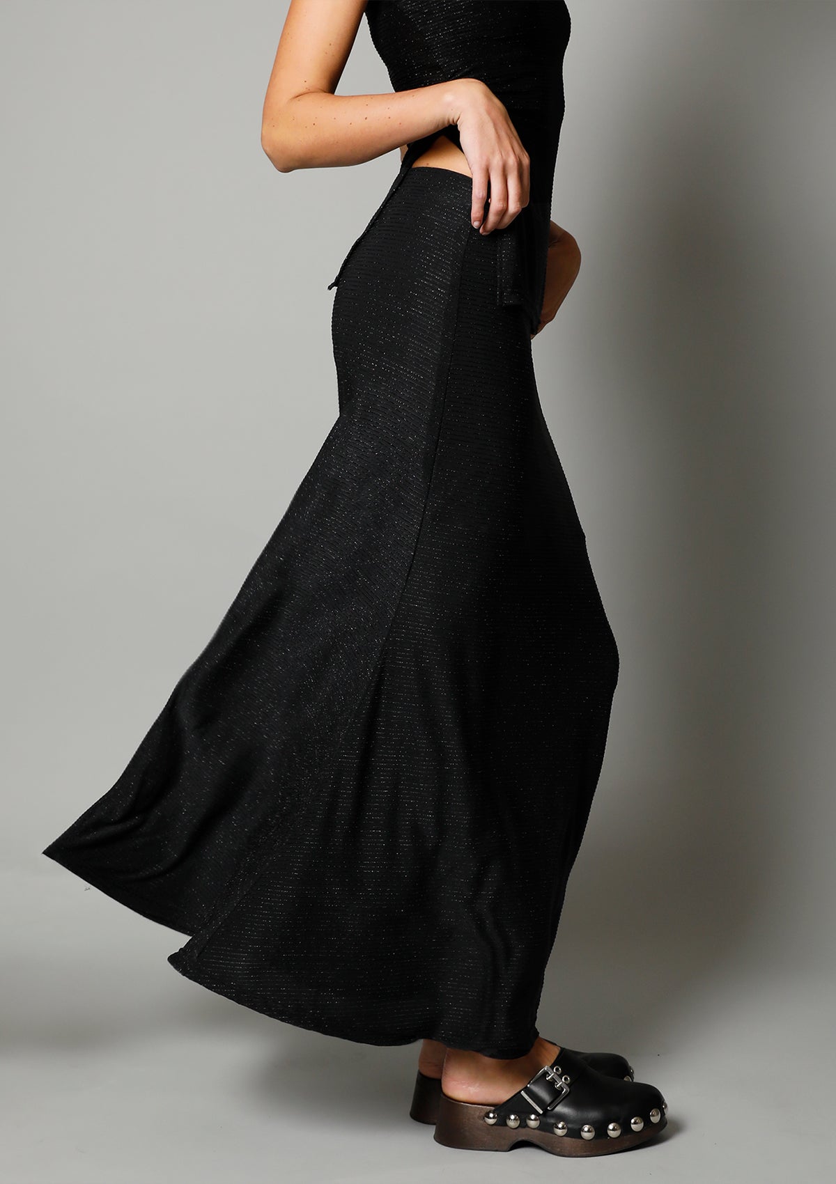 Pearl Lurex Maxi Skirt - Black Diamond
