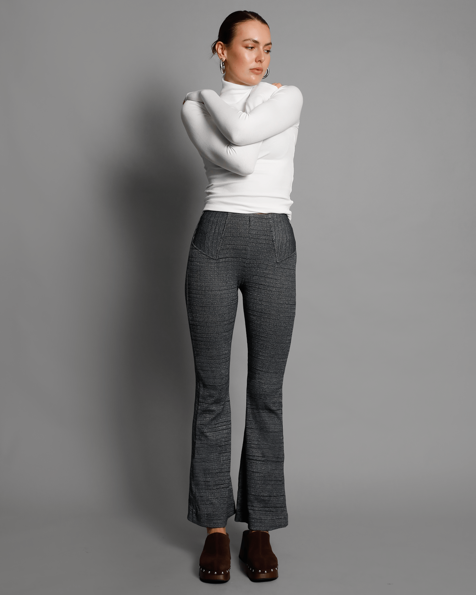 Janet Panelled Rib Flare Pant - Charcoal