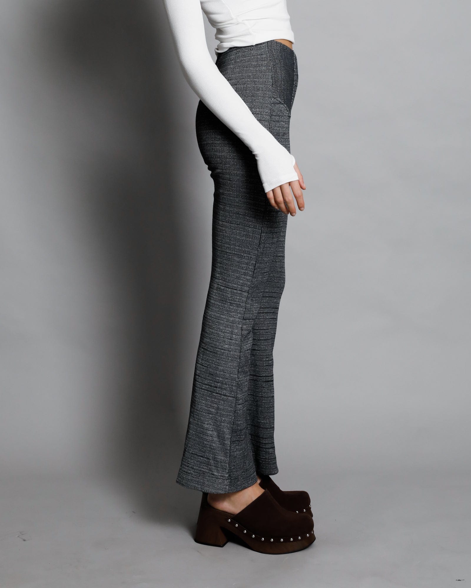 Janet Panelled Rib Flare Pant - Charcoal
