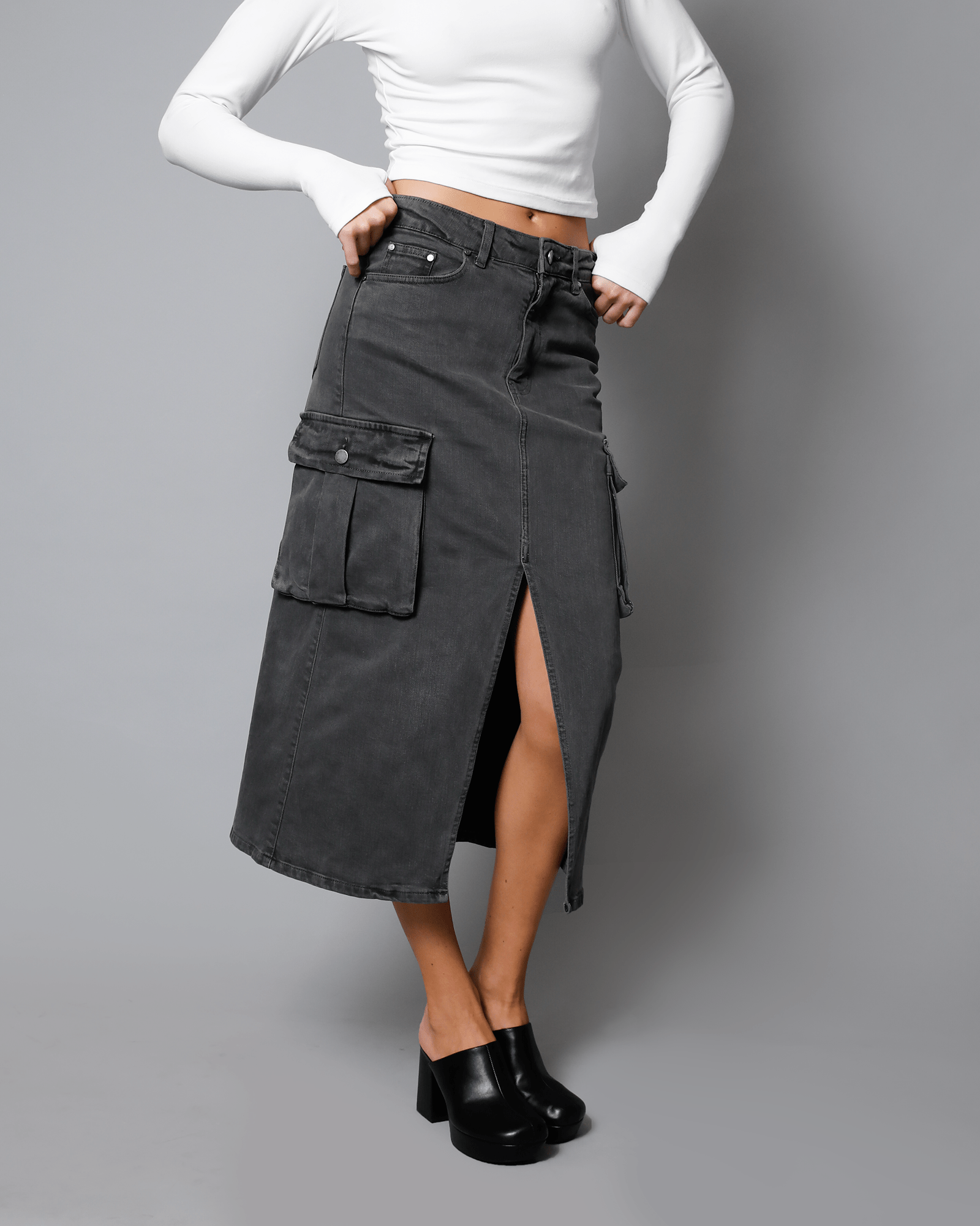 Bianca Cargo Midi Skirt - Pigment Black